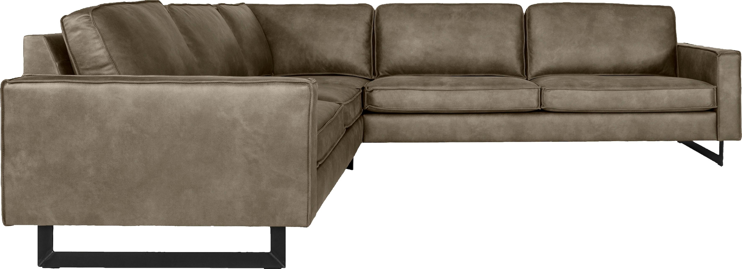Places of Style Ecksofa »Pinto, XXL, 250/290 cm, langer Schenkel, Ottomane«, Cord, Chenille, Lederoptik, mit Keder, Metallfüsse, Wellenunterfederung