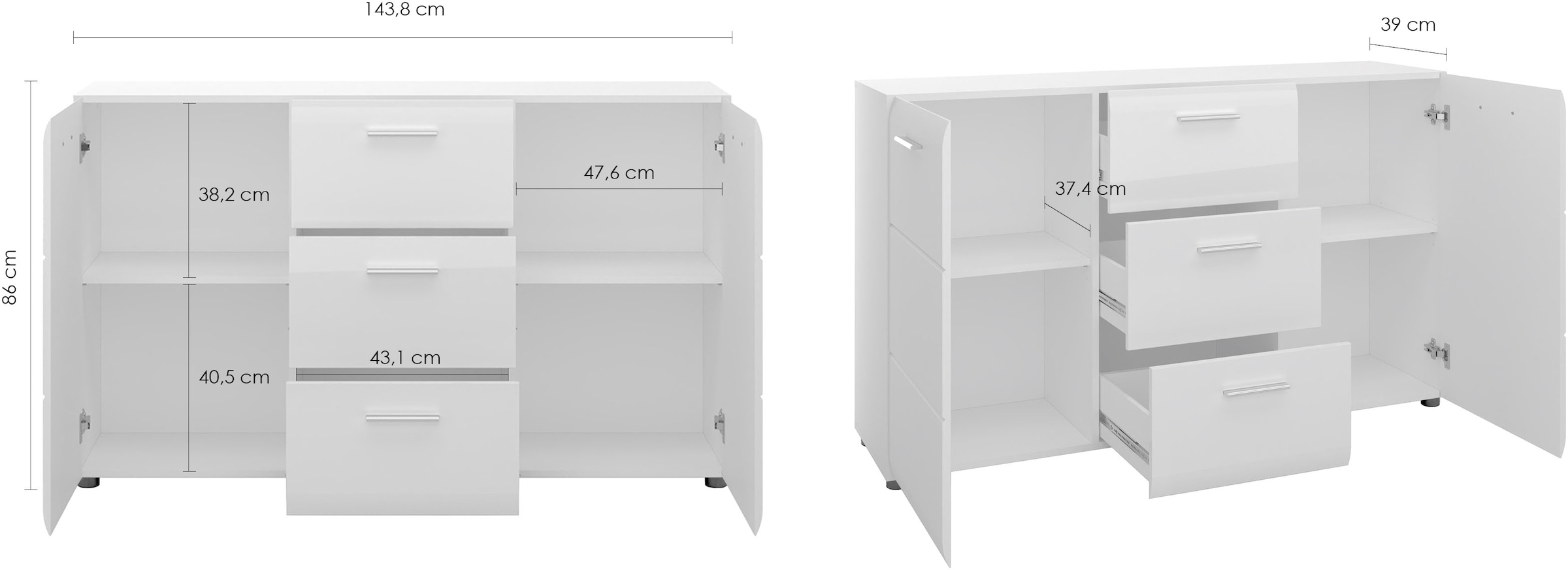 LIVING CHARM Sideboard »Merano« Breite ca. 144 cm