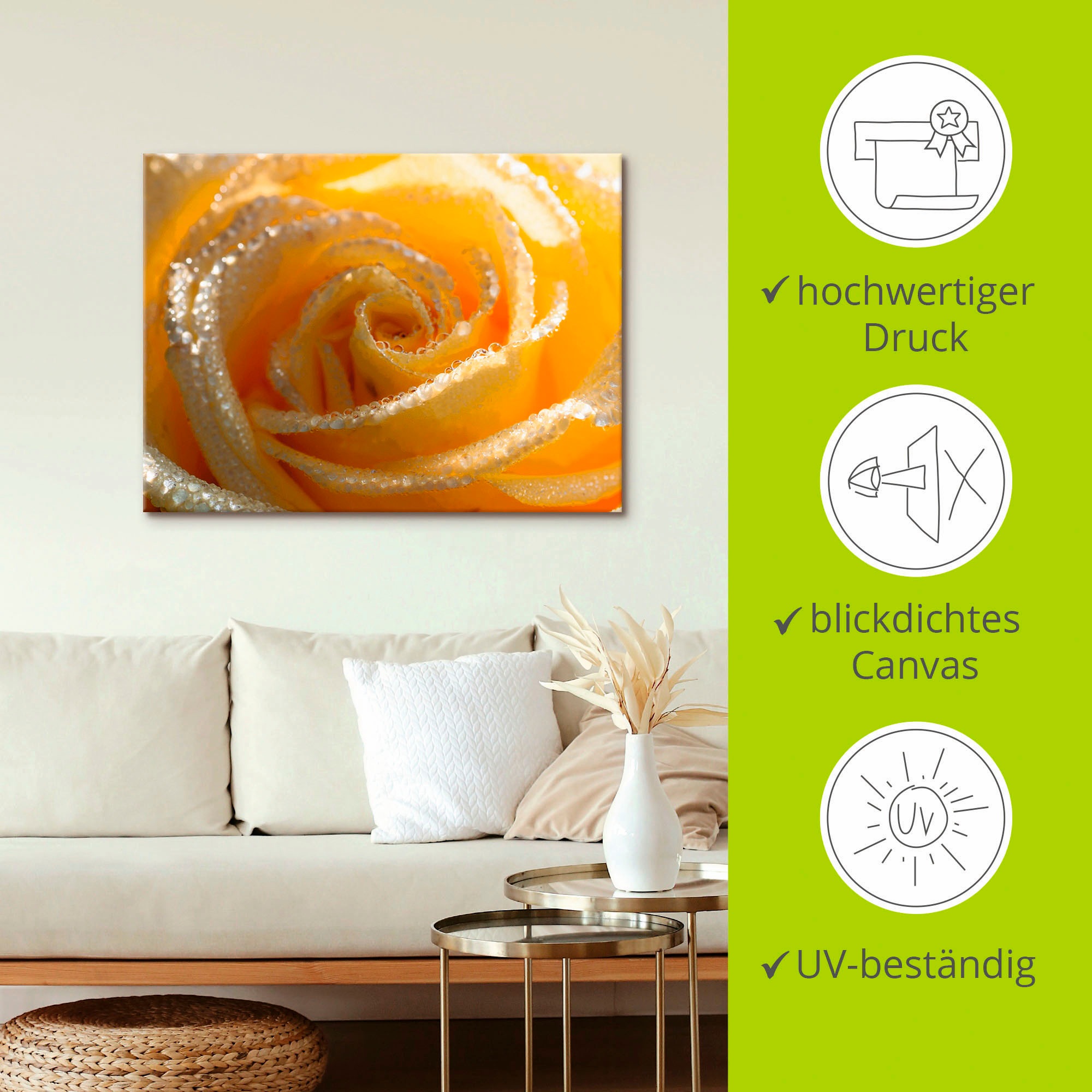 Artland Leinwandbild »Gelbe Rose Makro« Blumen 1 Stk. tlg. auf Holzrahmen gespannt