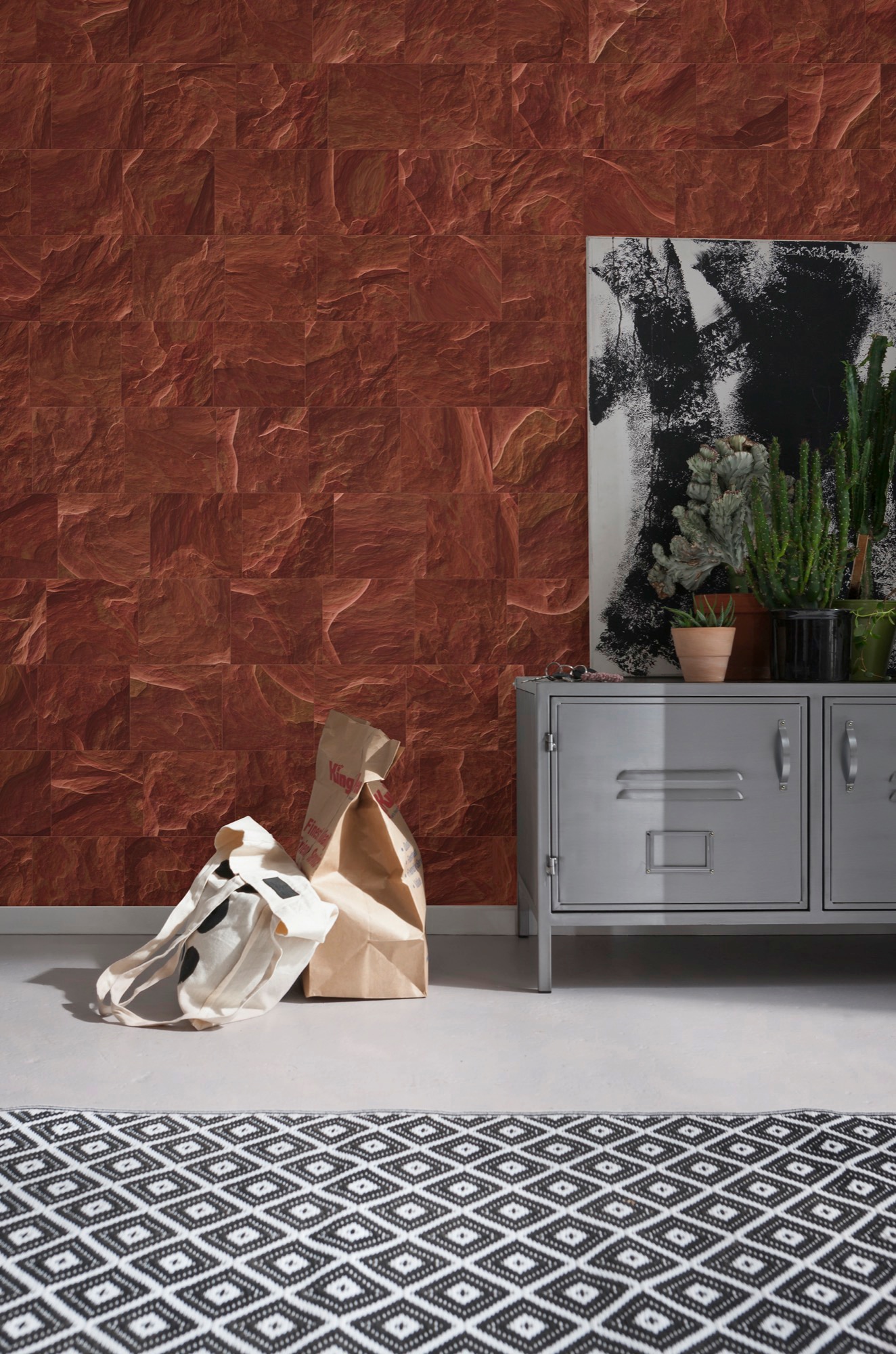 Komar Vliestapete »Digitaldruck Vlies - Red Slate Tiles - Grösse 400 x 280 cm«, bedruckt, Wohnzimmer, Schlafzimmer