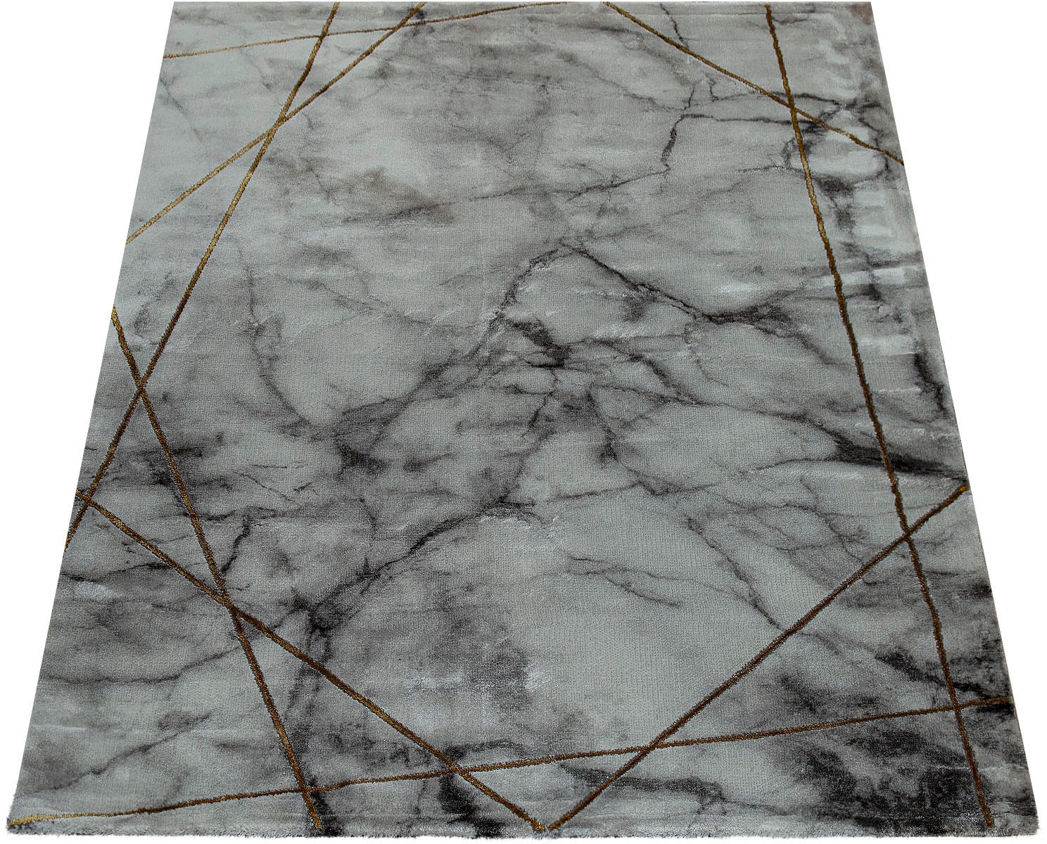 Image of Paco Home Teppich »Kraft 523«, rechteckig, 17 mm Höhe, Kurzflor, edles Marmor Design, mit gold- oder silberfarbenen Akzenten, ideal im Wohnzimmer & Schlafzimmer bei Ackermann Versand Schweiz