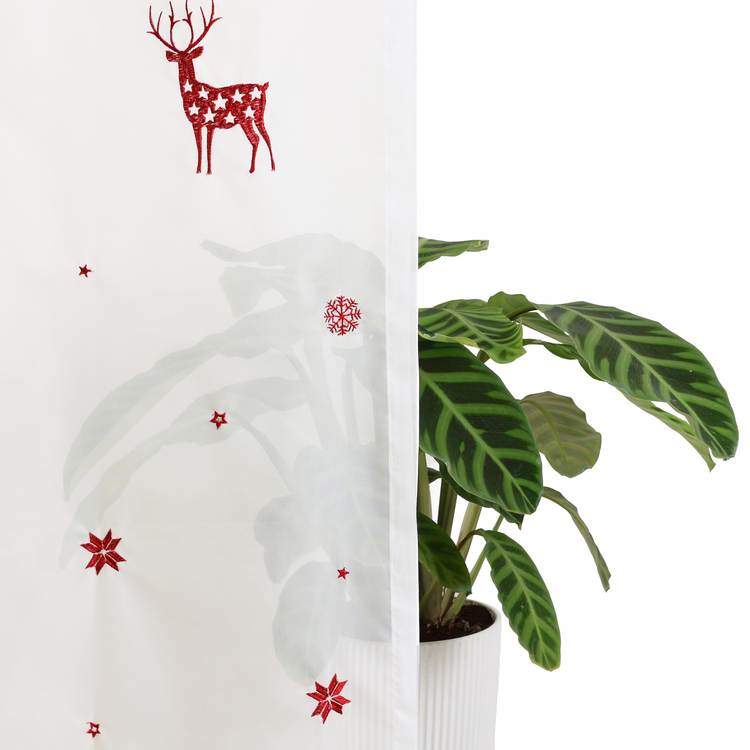 my home Gardine »Elch«, (1 St.), 1 Schal, Mit Rentieren, Sternen und Schneeflocken bestickt