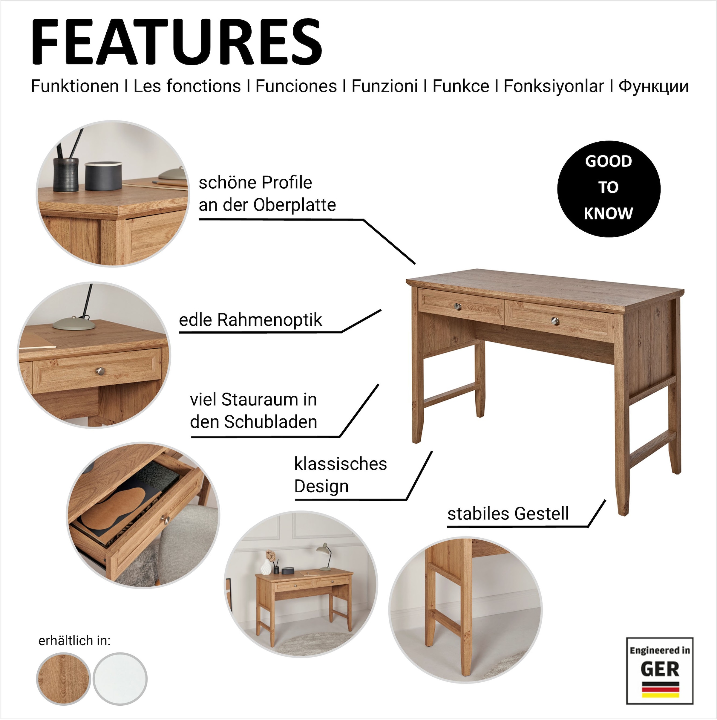 Jahnke Bureau »CLASSIC D 120« bureau, coiffeuse, console, 2 tiroirs, largeur : 120 cm