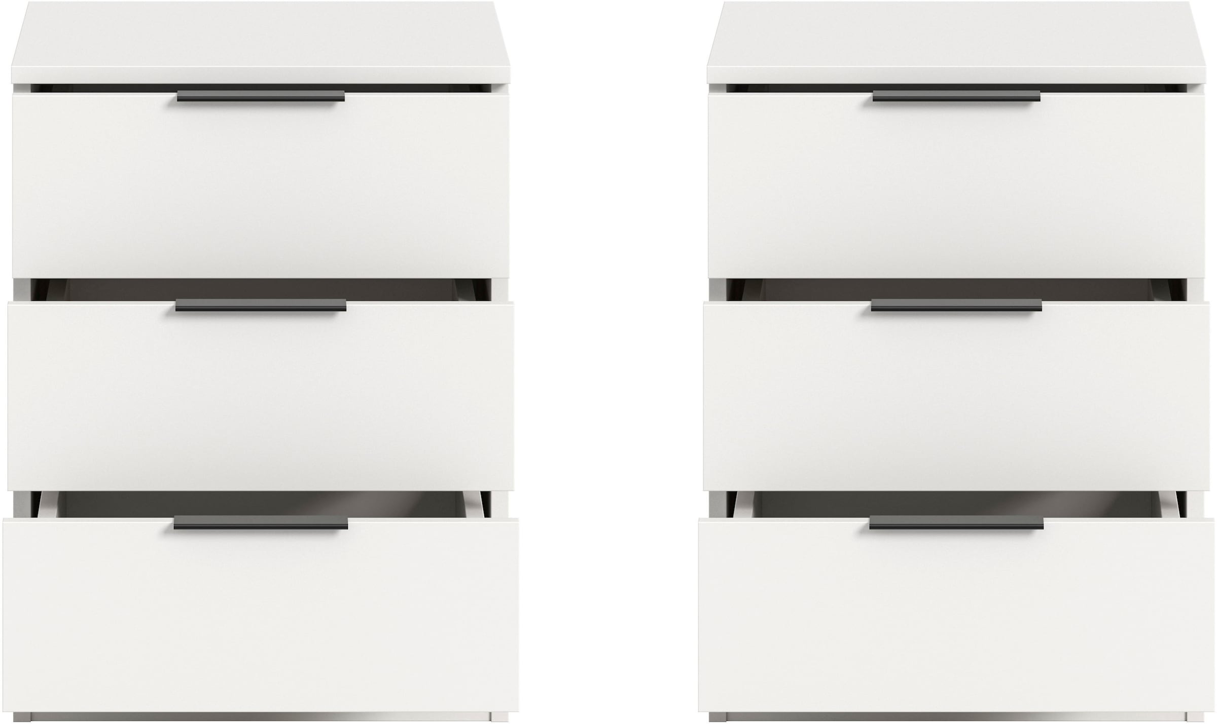 Home affaire Nachtkommode »Skarde 2 Nachttische, jeweils Breite: 45 cm« Set, Sie bekommen 2  Nachttische im Set, 2 Stk. tlg. Skarde, 2er Set Nachtkommoden, 3 Schubkästen, weiss