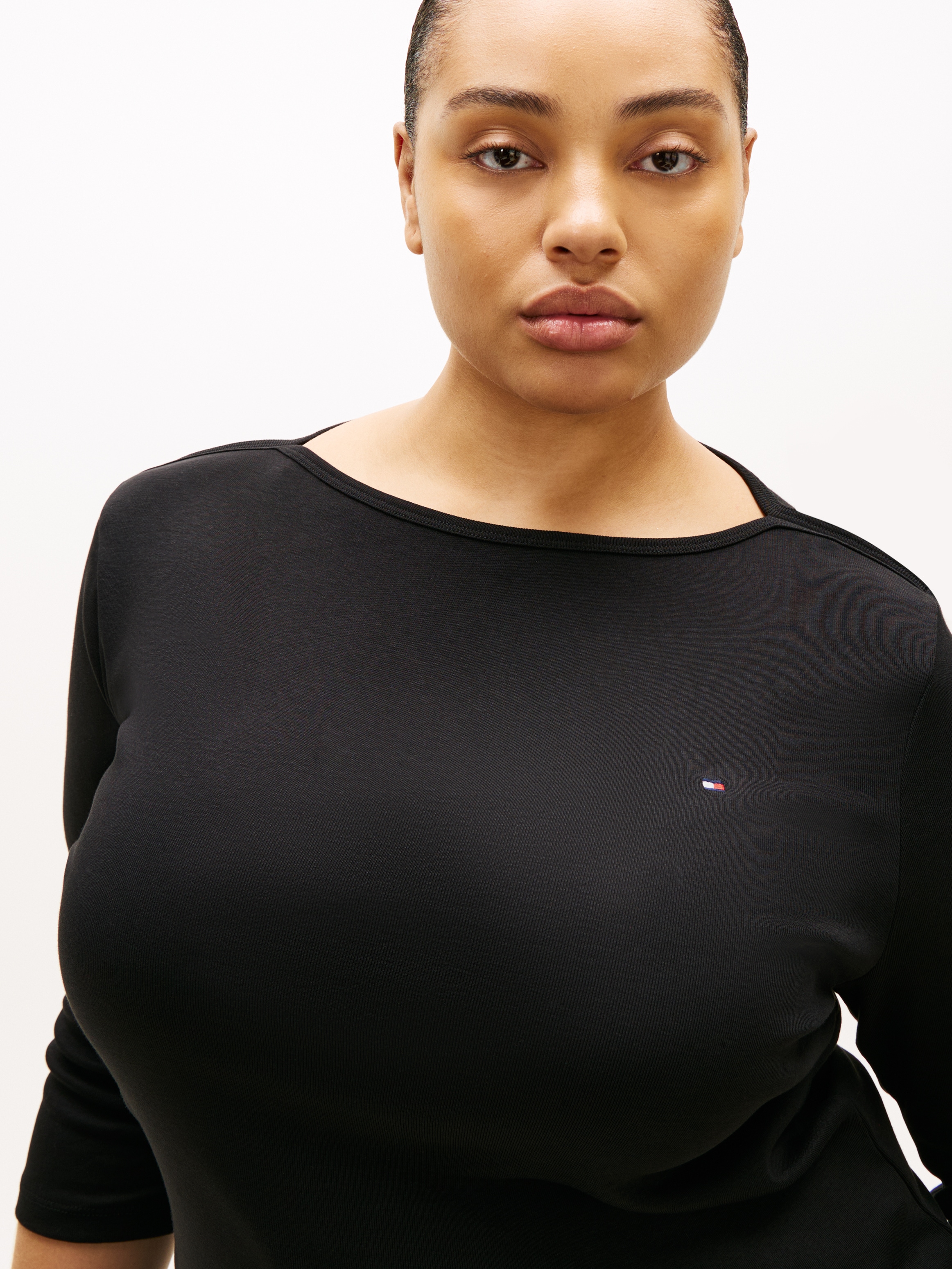 Tommy Hilfiger Curve T-shirt »CRV SLIM CODY BOAT-NK 3/4SLV« in Grossen Grössen, 3/4 Ärmel, Logostickerei