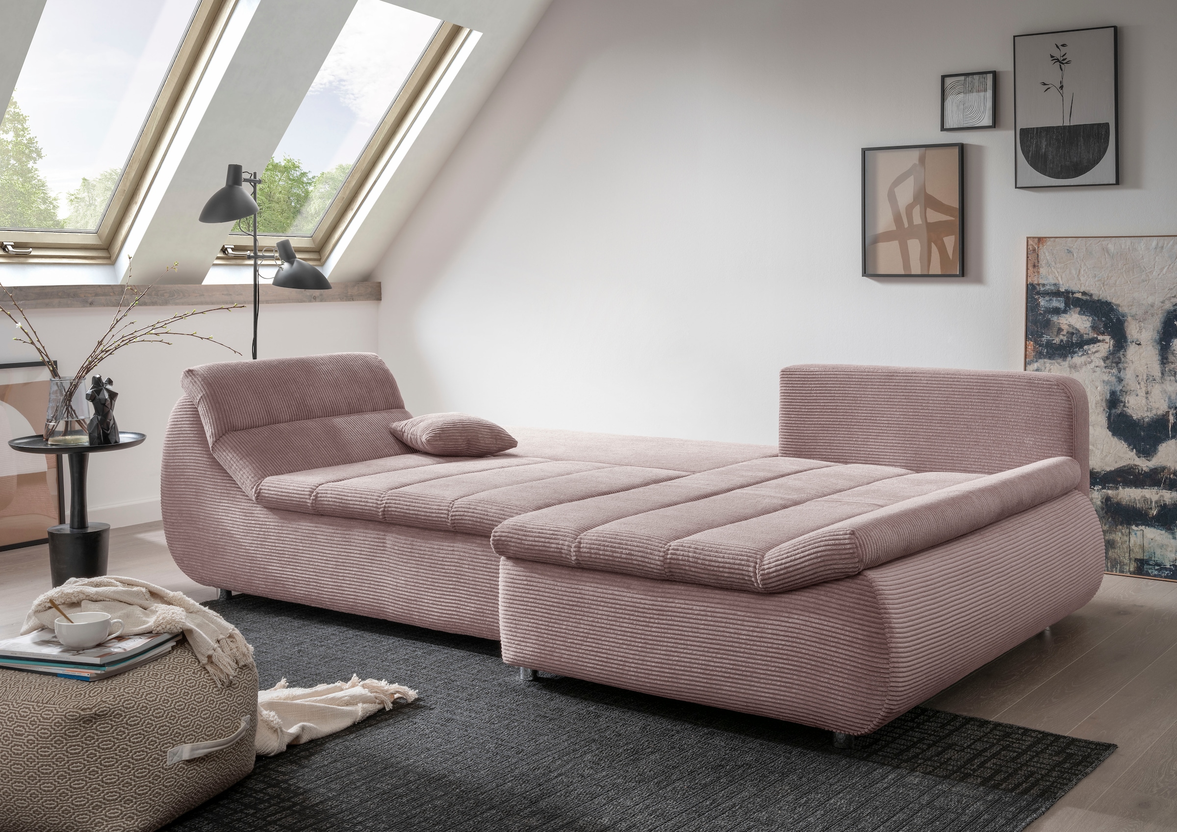 INOSIGN Ecksofa »Imola elegant und bequem, aktuelle Steppung im Sitz, L-Form«, wahlweise mit Bettfunktion