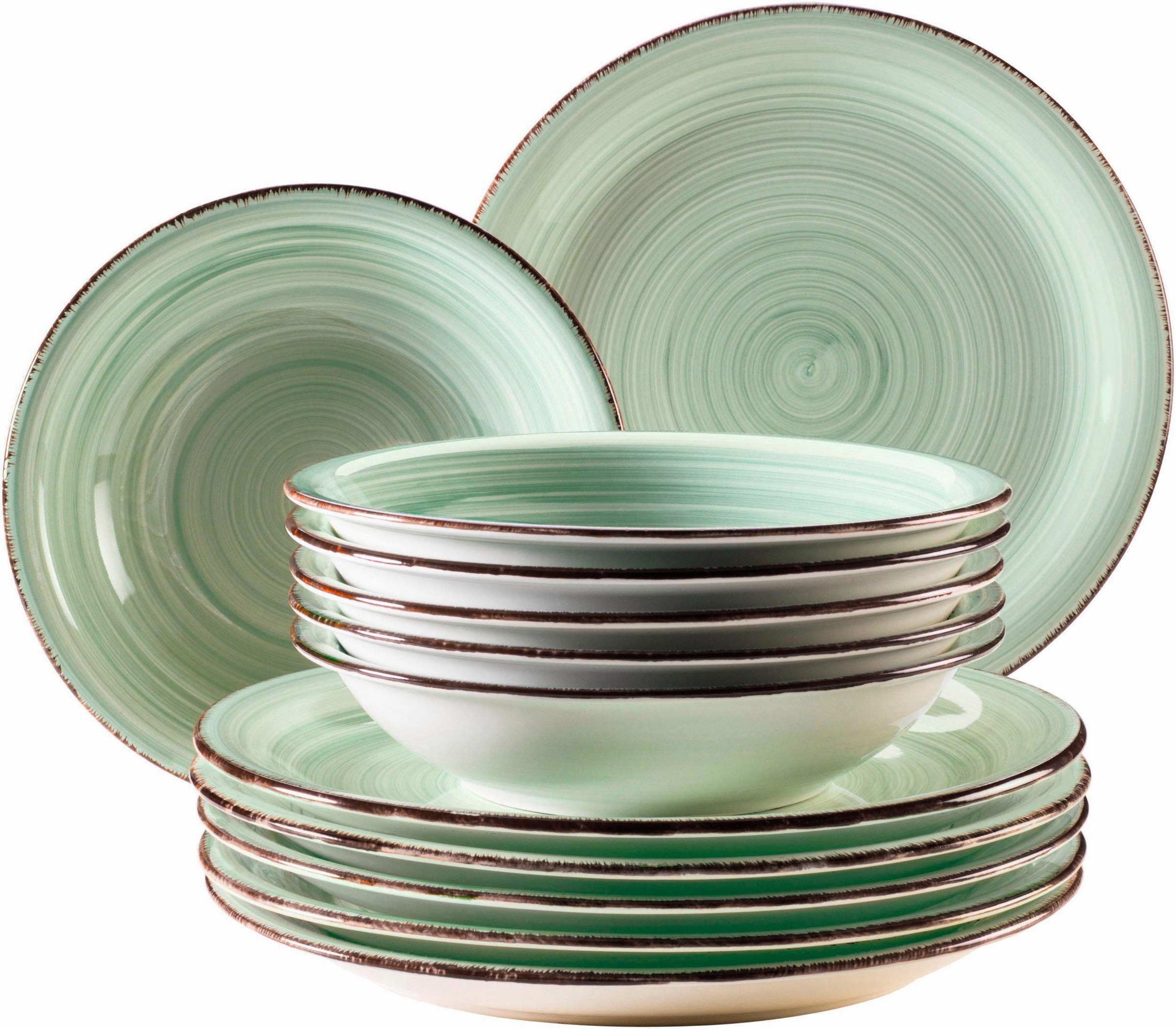 Image of Home affaire Tafelservice »Bel Tempo«, (Set, 12 tlg., 6 Speiseteller, 6 Suppenteller), rustikale Holzoptik mit Spiraldekor bei Ackermann Versand Schweiz