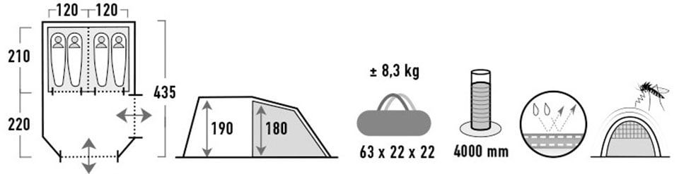High Peak Tunnelzelt »Ancona 4.0«, 4 Personen