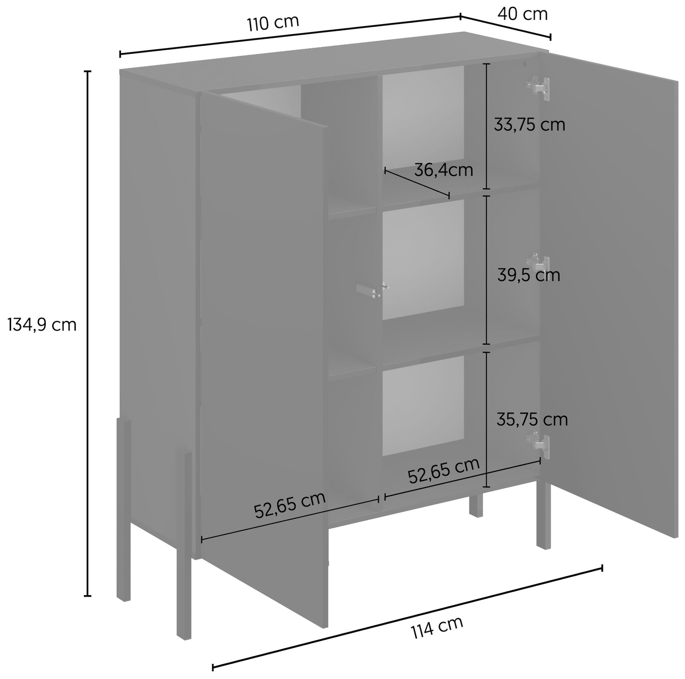 GOODproduct Kommode »Jukon, Breite 110 cm, moderne grifflose Hochschrank, 2Türen« Highboard mit viel Stauraum, push-to-open-Funktion