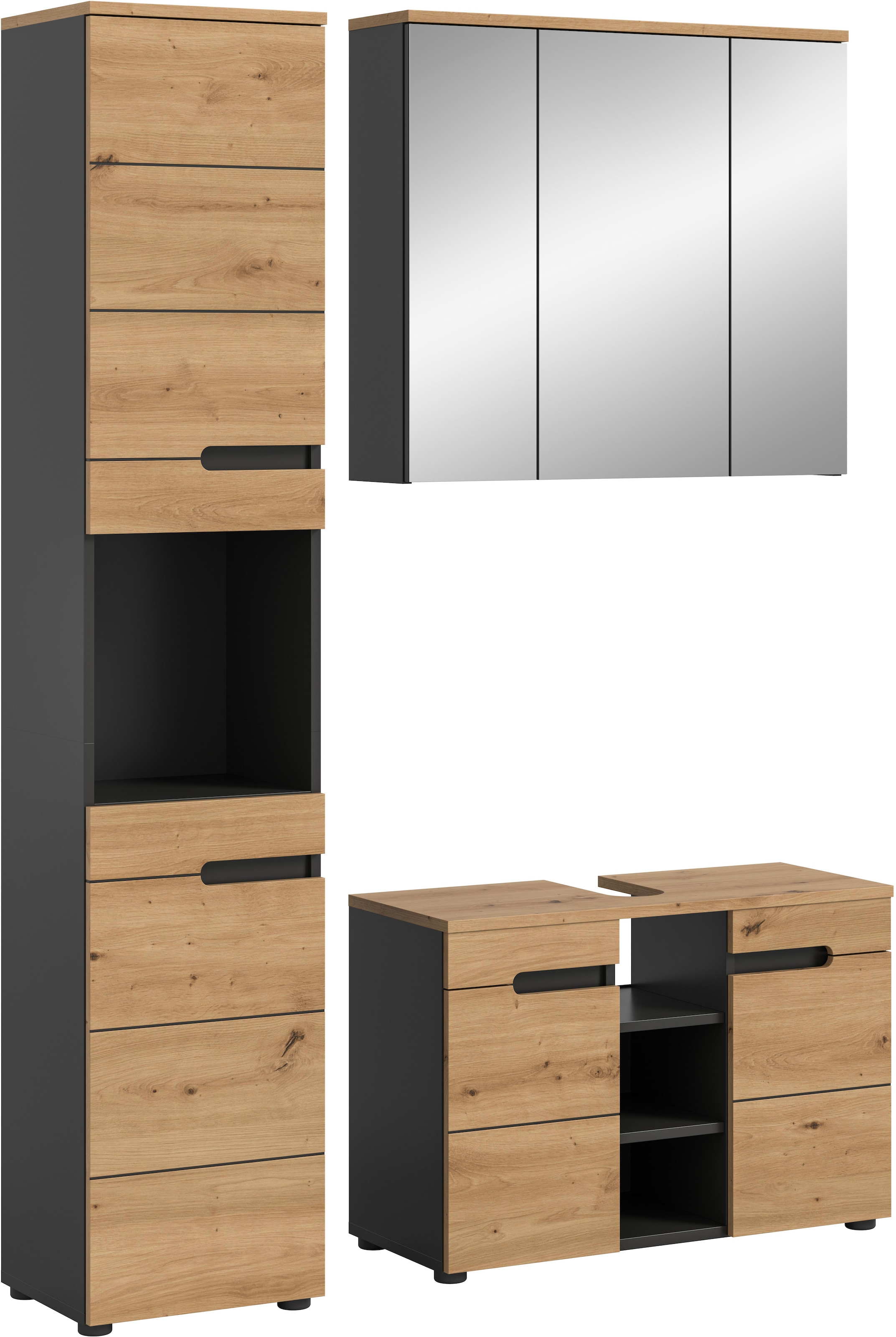 Image of welltime Badmöbel-Set "REHAT, 3-teilig, Breite 133 cm, mit grifflosen Fronten, bestehend aus:" 3 Stk. tlg.