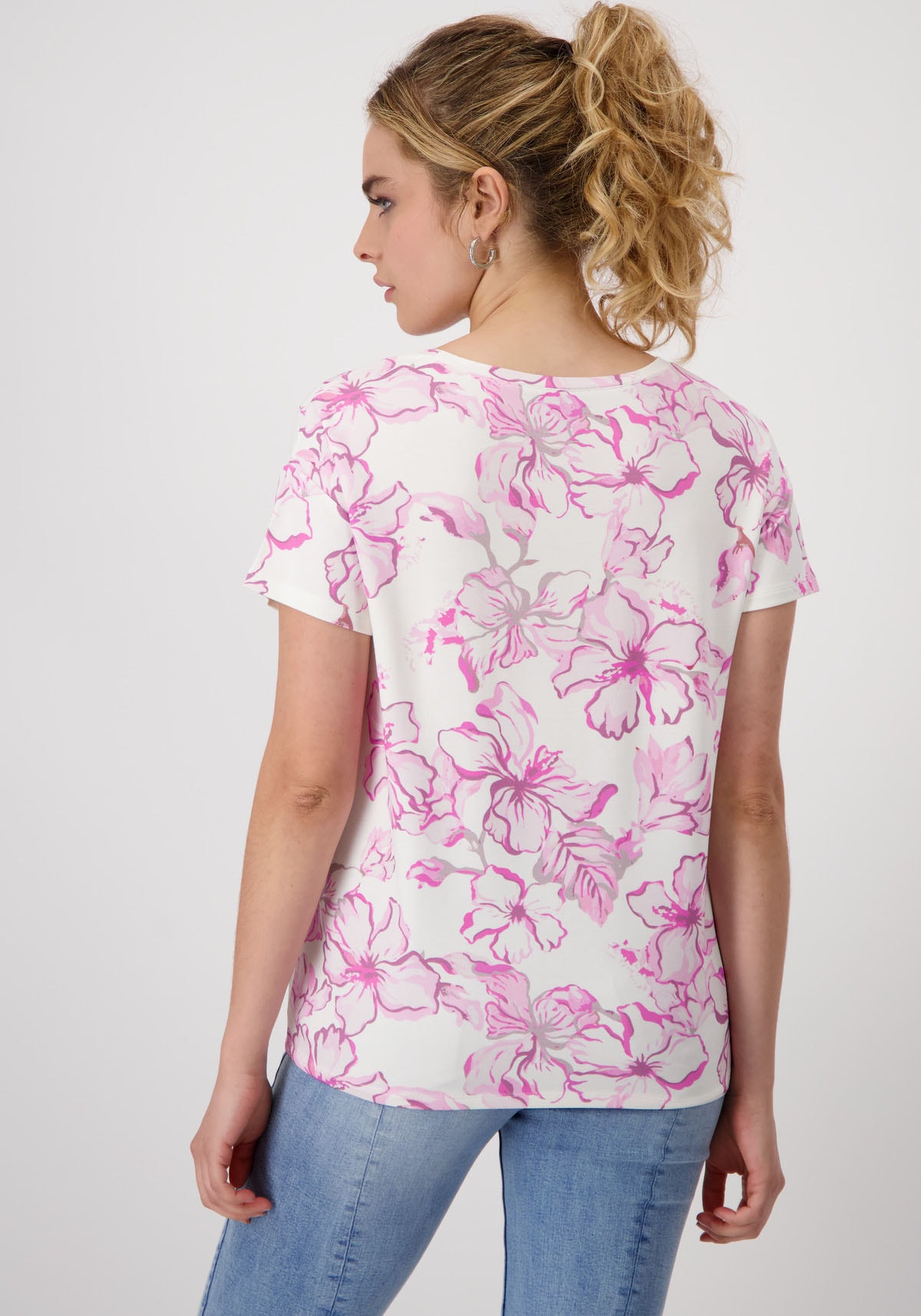 Monari T-Shirt »Shirt Blumendruck allover«, Mit Rundhalsausschnitt