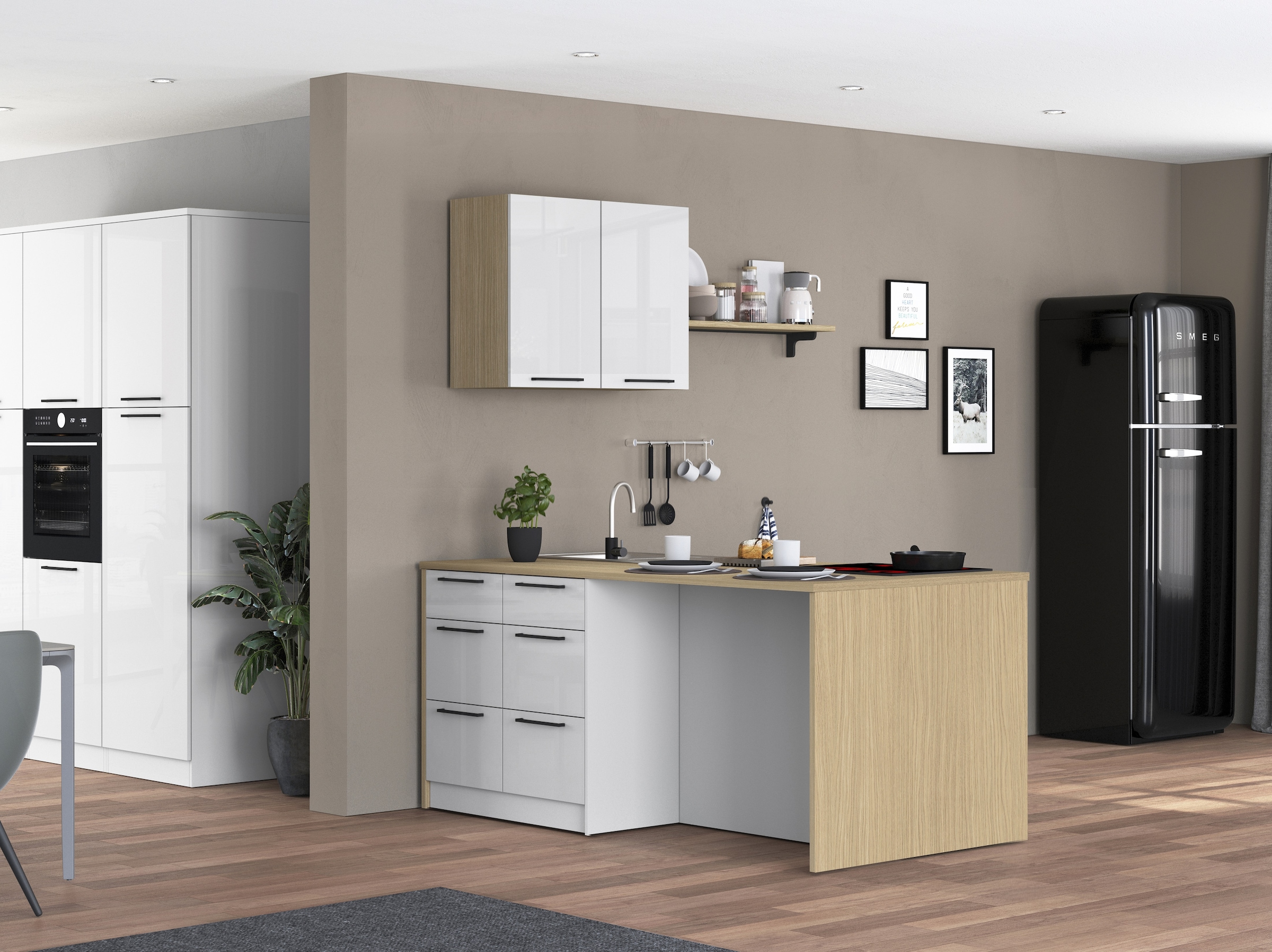 KOCHSTATION Ilot de cuisine »KS-Luna Breite 200 cm, Höhe 90 cm« Breite 200 cm, wahlweise mit Hanseatic-E-Geräten