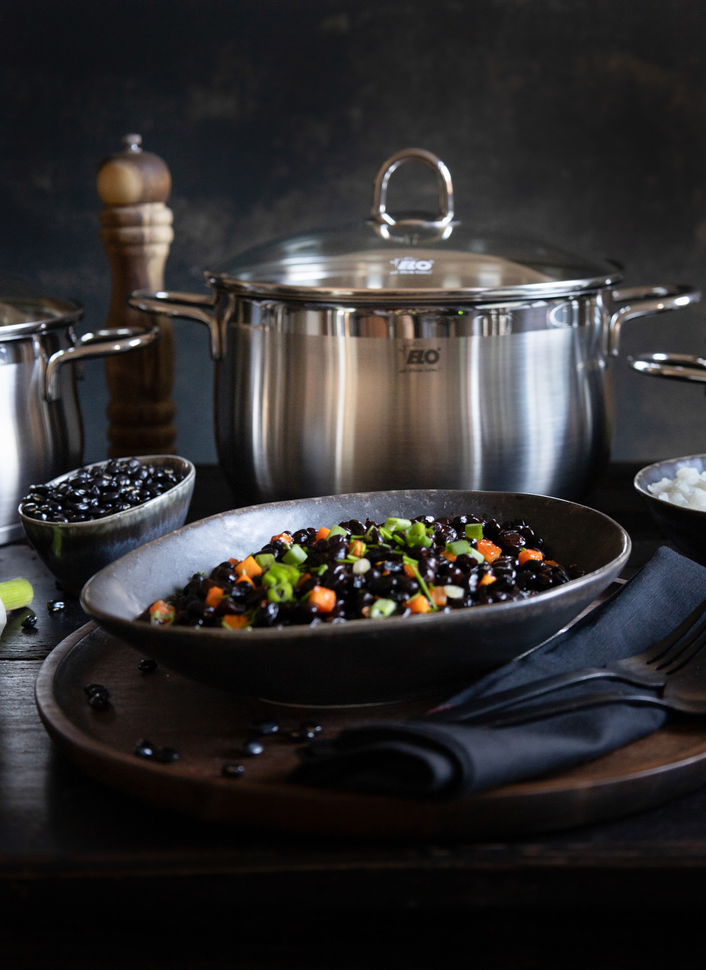Elo Set de casseroles »Platin« Ensemble, 1 Bratentopf 20 cm, je 1 Fleischtopf 16/20/24 cm, 1 Kasserolle 16 cm, 9 cuis tlg. Acier inoxydable 18/10
