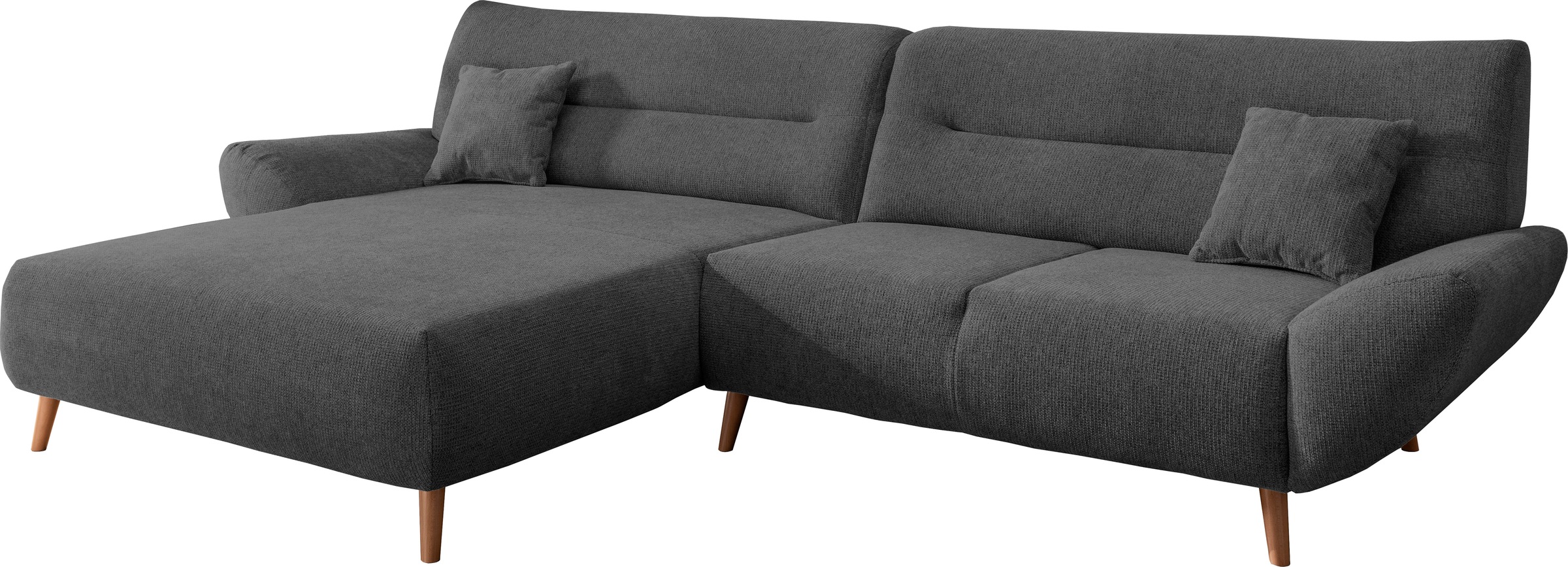 INOSIGN Ecksofa »Drago, elegant und zeitlos, komfortabel, Holzfuss, L-Form«, frei im Raum stellbar, inkl. 2 Zierkissen