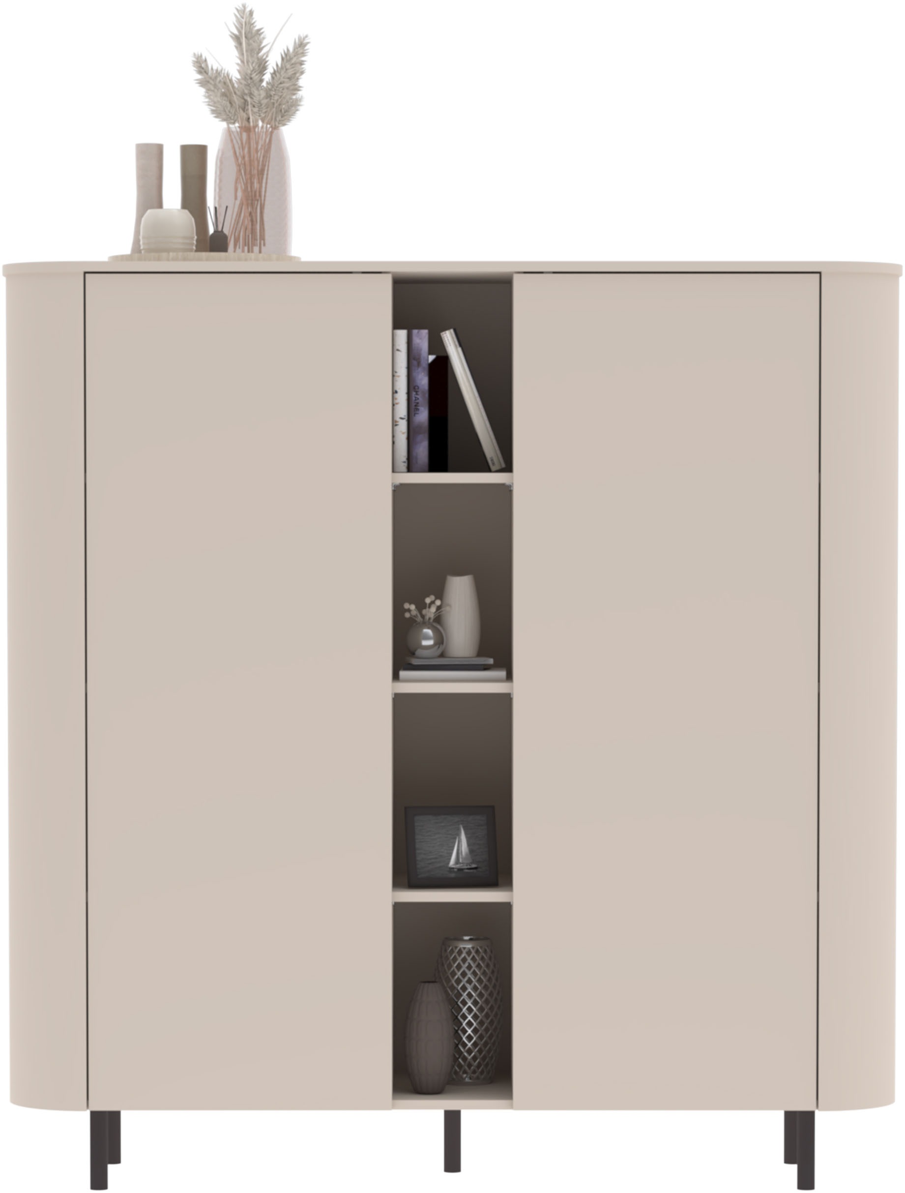OTTO home Highboard "Lido Stauraumschrank Höhe 154 cm" Formgebogenes MDF, Stirnseiten mit Rundung, Push-to-open, Metallfüße