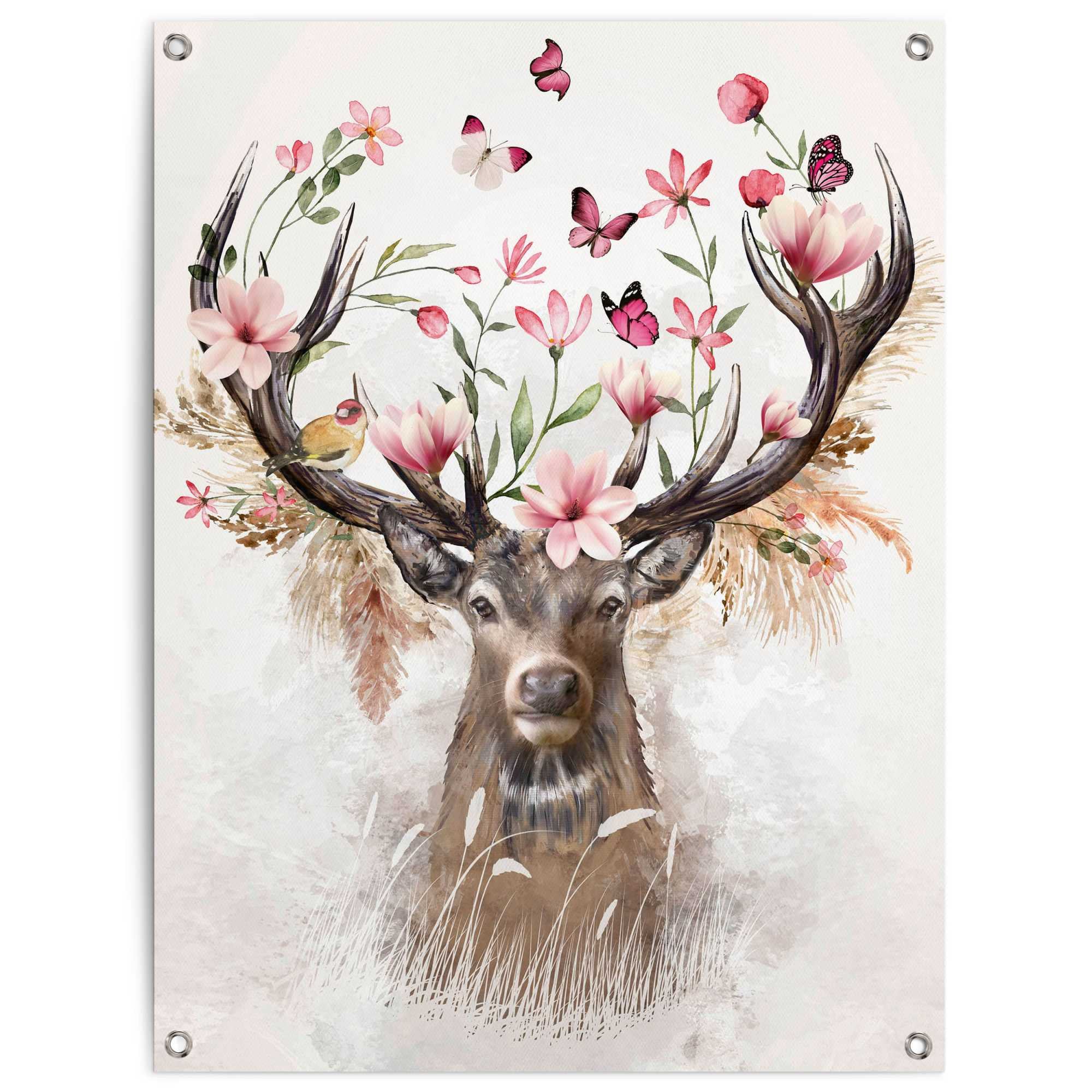 Image of Reinders Poster "Hirsch in Blumen" Outdoor für Garten oder Balkon
