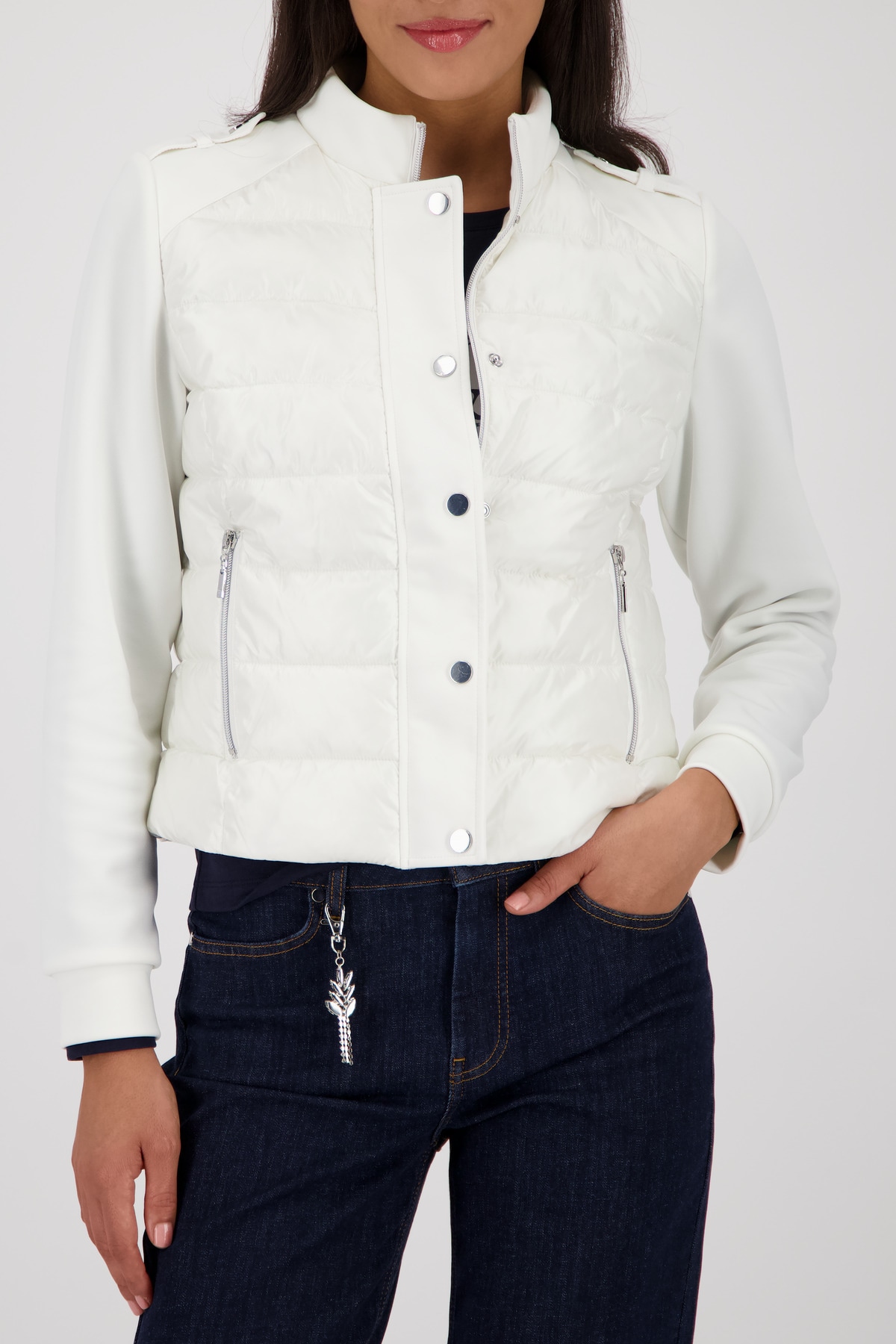 Image of Monari Steppjacke ohne Kapuze mit Neopren-Details, Regular Fit, Sehkragen, Schulterklappen