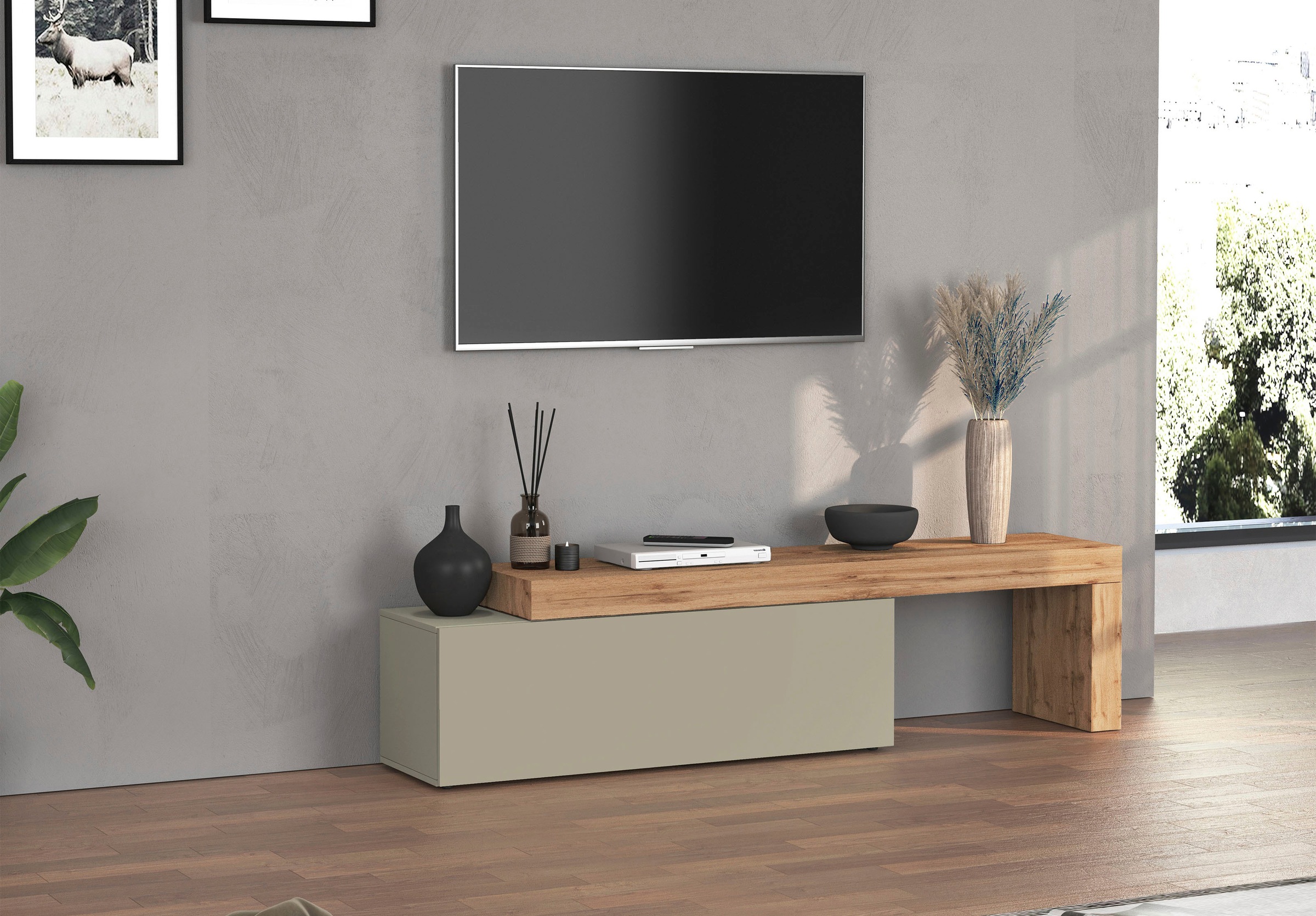 INOSIGN Lowboard »Chronos TV-Board, T-Schrank« Breite verstellbar von 180 bis 290 cm, 1 Stk. tlg. Breite 240 cm TV-Board,Lowboard,1 Klappe und ein L-Förmiger Aufsatz