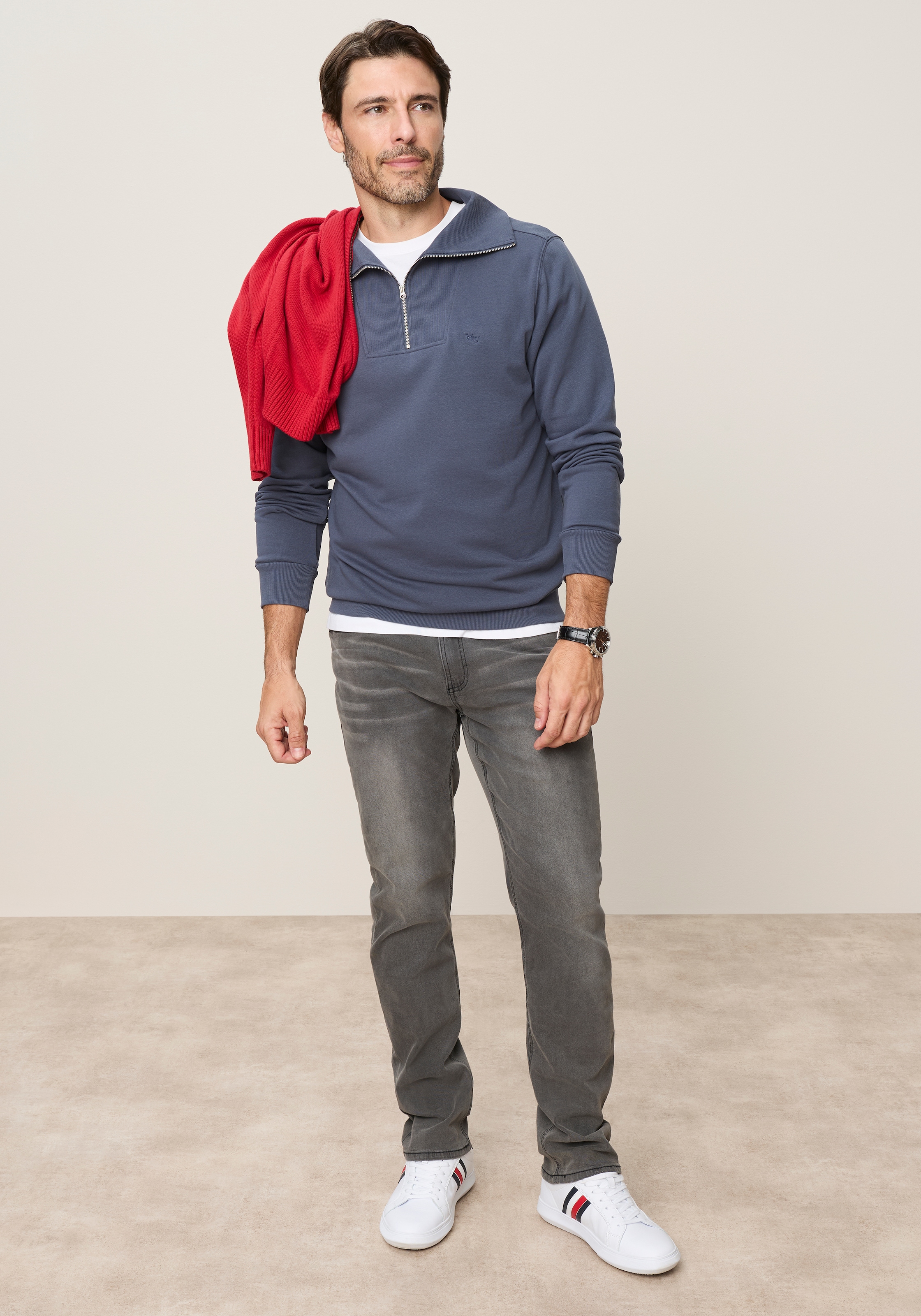 Man's World Sweat-shirt , tendance : pull à col montant avec touche maritime – décontracté, simple, polyvalent
