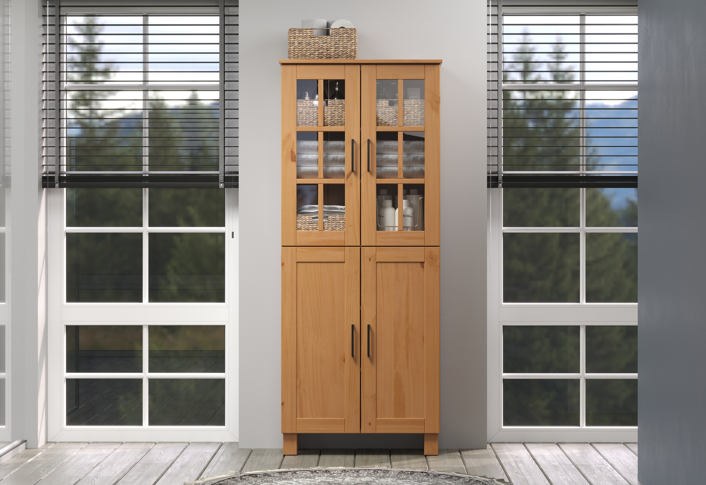welltime Hochschrank »Ulea«, (1 St.), Breiter Badschrank aus Massivholz - Masse (B/T/H) 70/30/170 cm