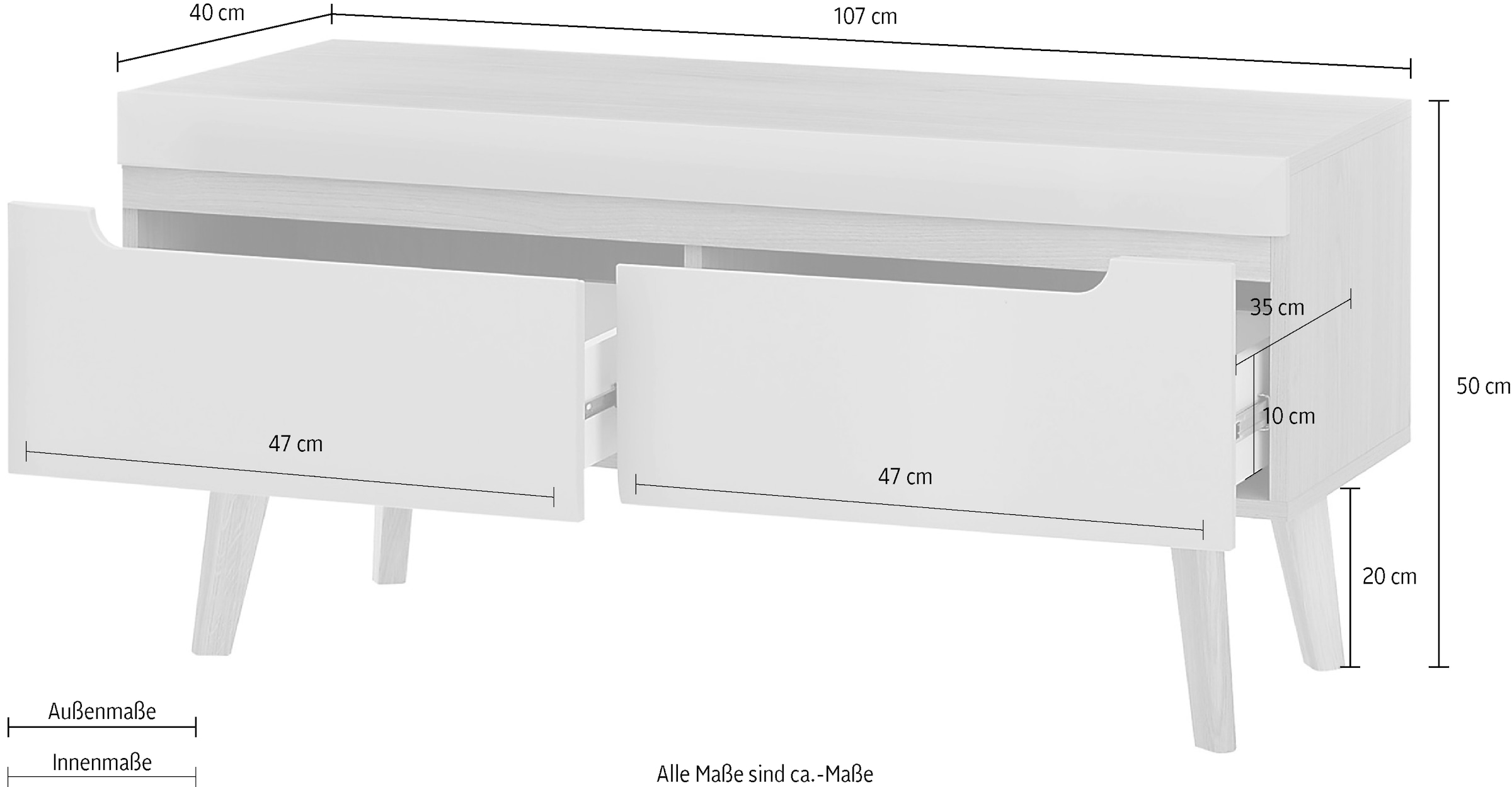 INOSIGN Lowboard »Torge, TV-Unterschrank, TV-Kommode, Fernsehschrank, TV-Board«, (1 St.), abgeschrägte Füsse, drei Farben, Scandi Design, 107 cm breit