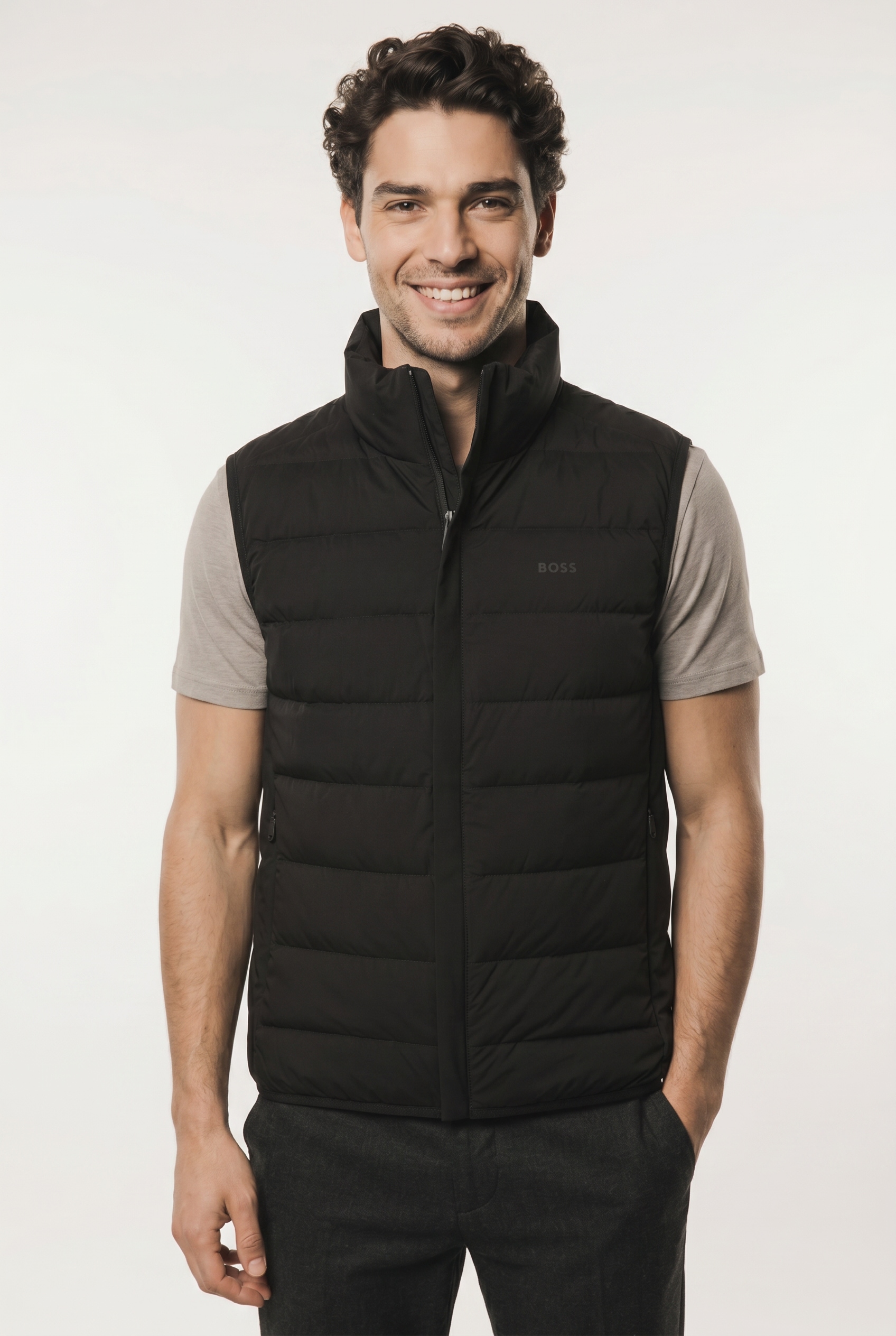 BOSS GREEN Gilet en duvet col montant, coupe régulière, tissu stretch 4 directions
