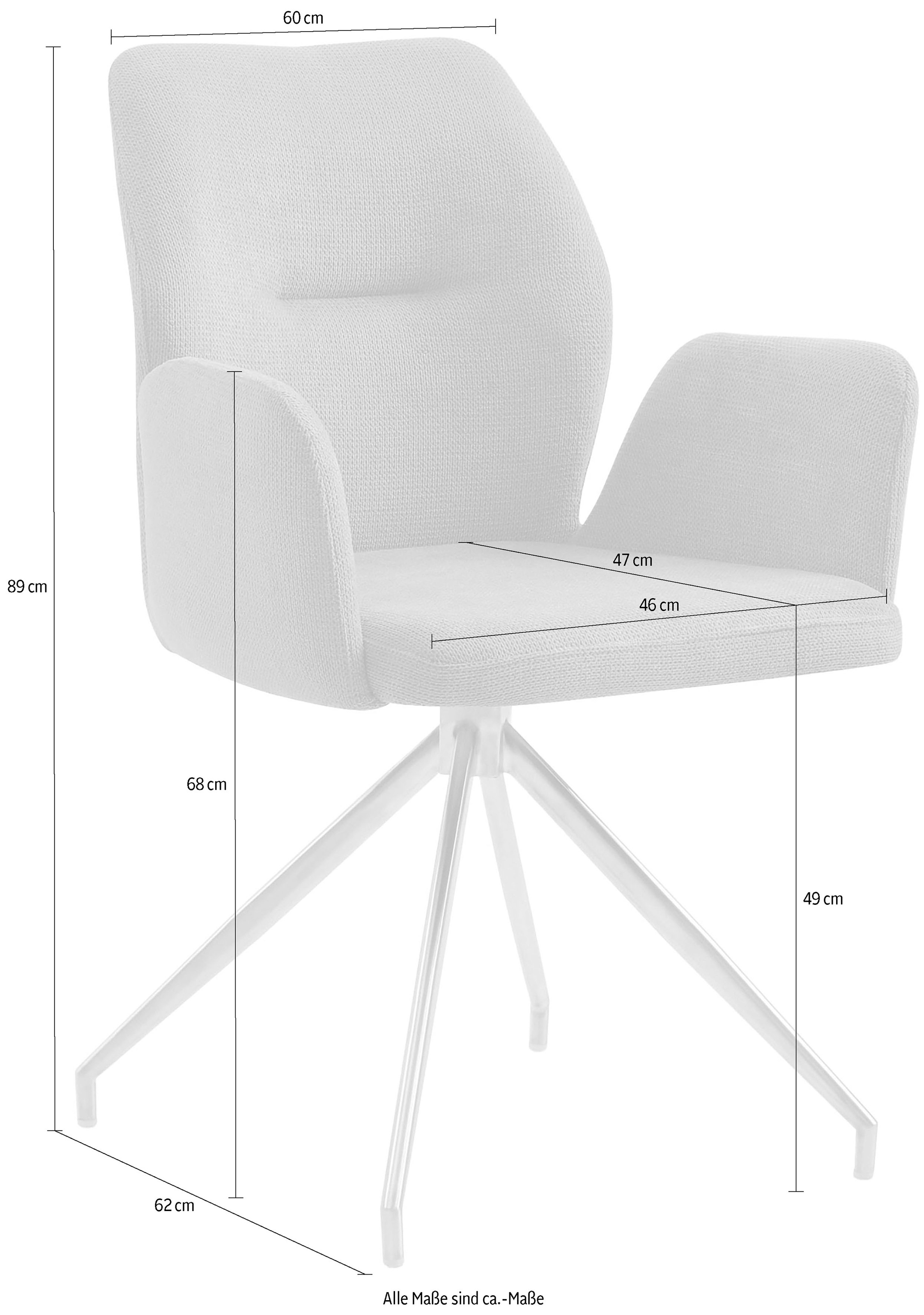 SalesFever Esszimmerstuhl »Taormina Armlehnstuhl mit silbernem Edelstahlgestell«, 1 St., Strukturstoff, Esszimmersessel, 180° Drehfunktion, Gestell aus rostfreiem Edelstahl