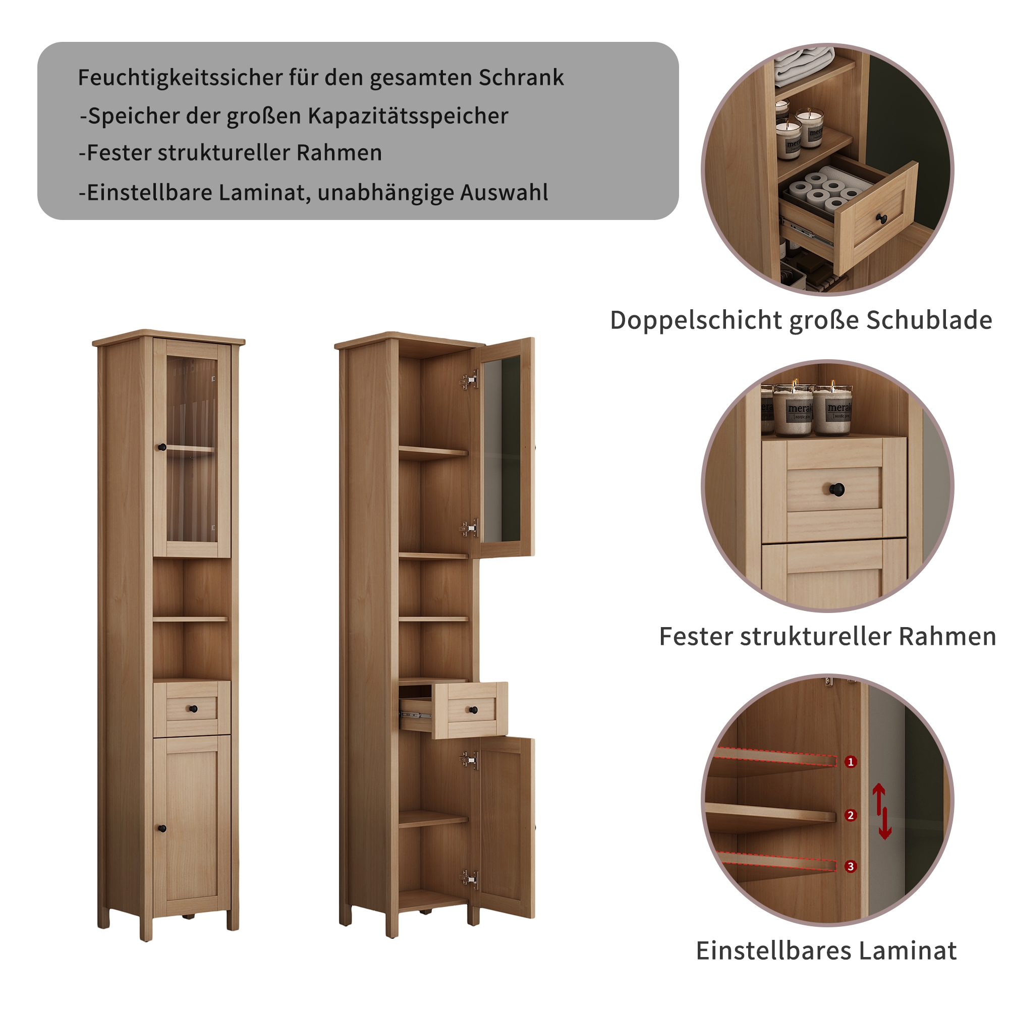 welltime Hochschrank »STOCKHOLM« Badschrank Breite 40cm mit Glastür