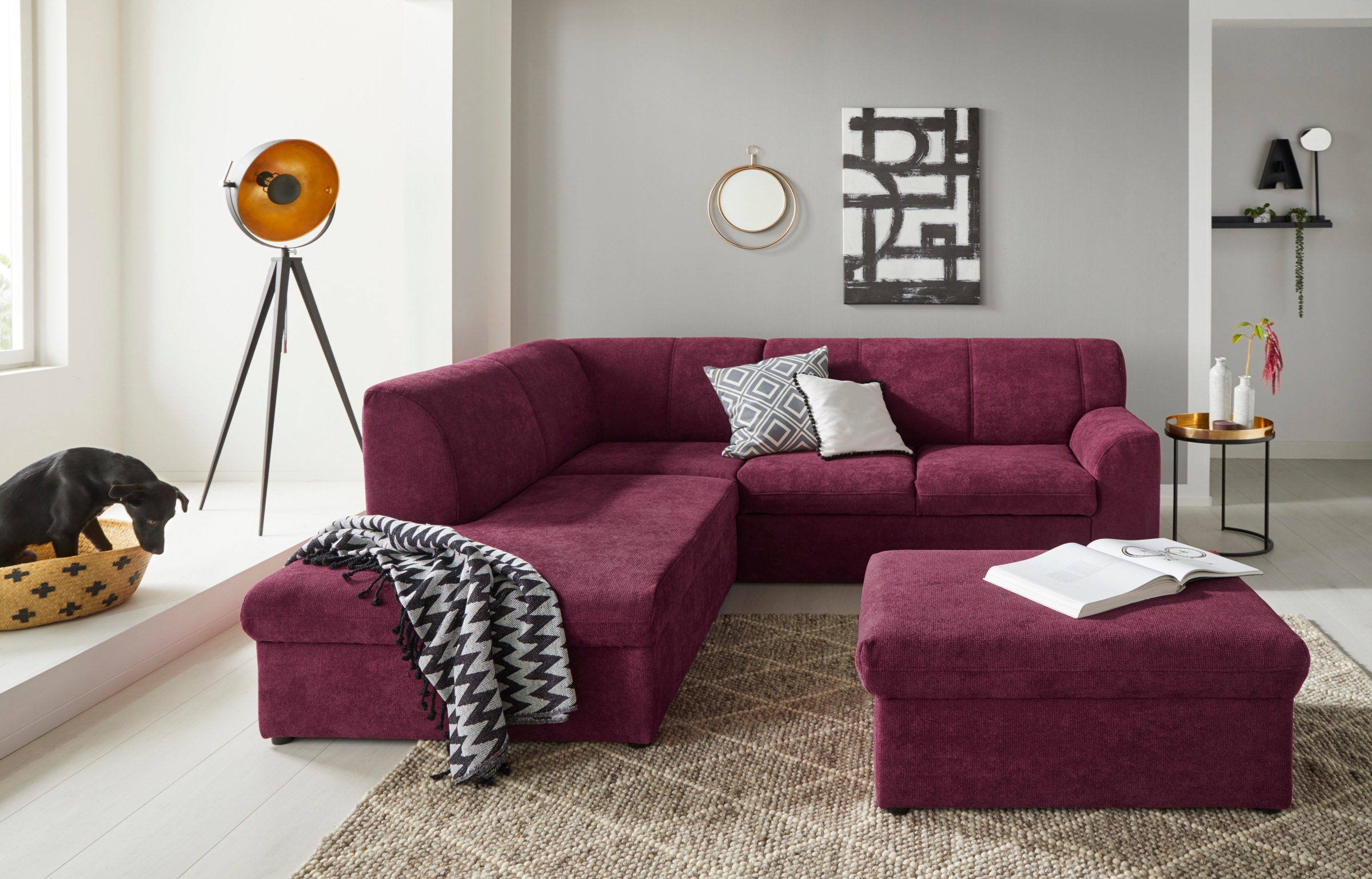 DOMO collection Hocker »Topper«, mit Wellenunterfederung, auf Kunststoffgleitern