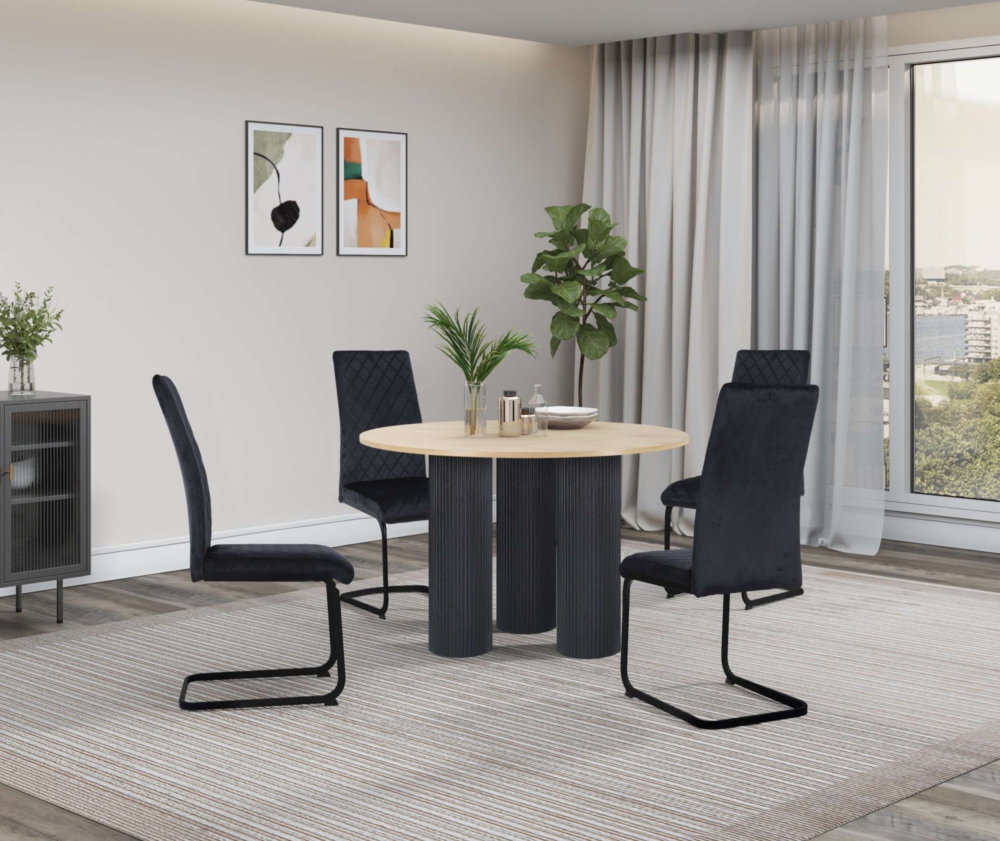 GOODproduct Esstisch »Mandan« rund, 110x110 cm, 25 cm runde Beine mit Rillenstruktur, Höhe 76 cm