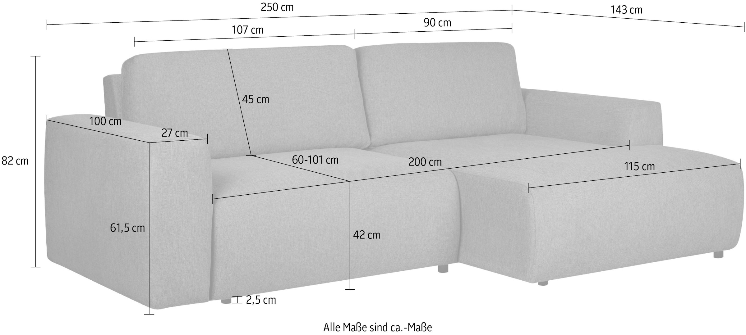 Home affaire Canapé-lit »Noord Schlafecksofa, Breite 250 cm« Velours côtelé, structure, tissu tissé, avec suspension ondulée, cadre en bois massif