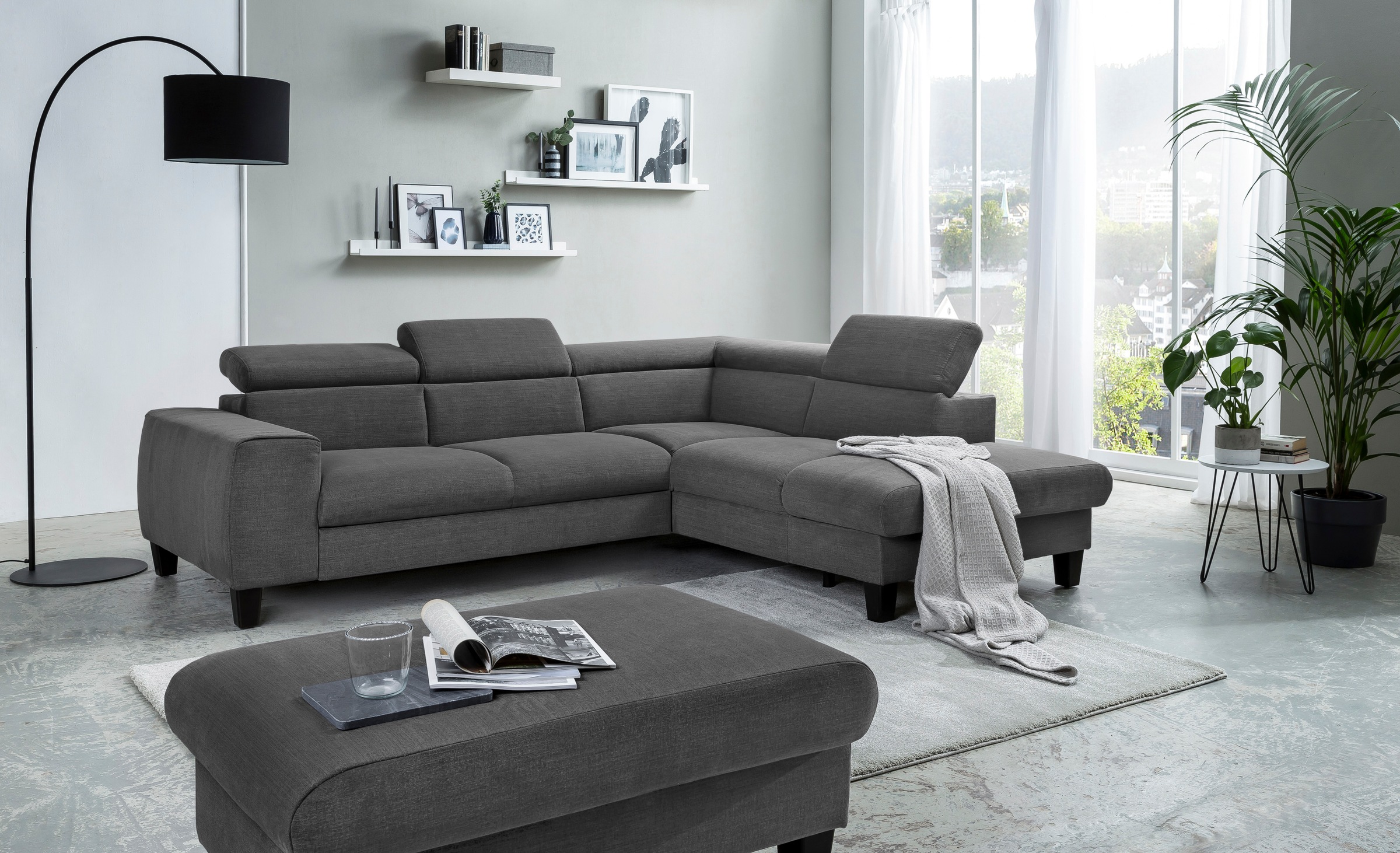 COTTA Ecksofa »Morven L-Form«, Kopfteilverstellung, wahlweise mit Bettfunktion und Bettkasten