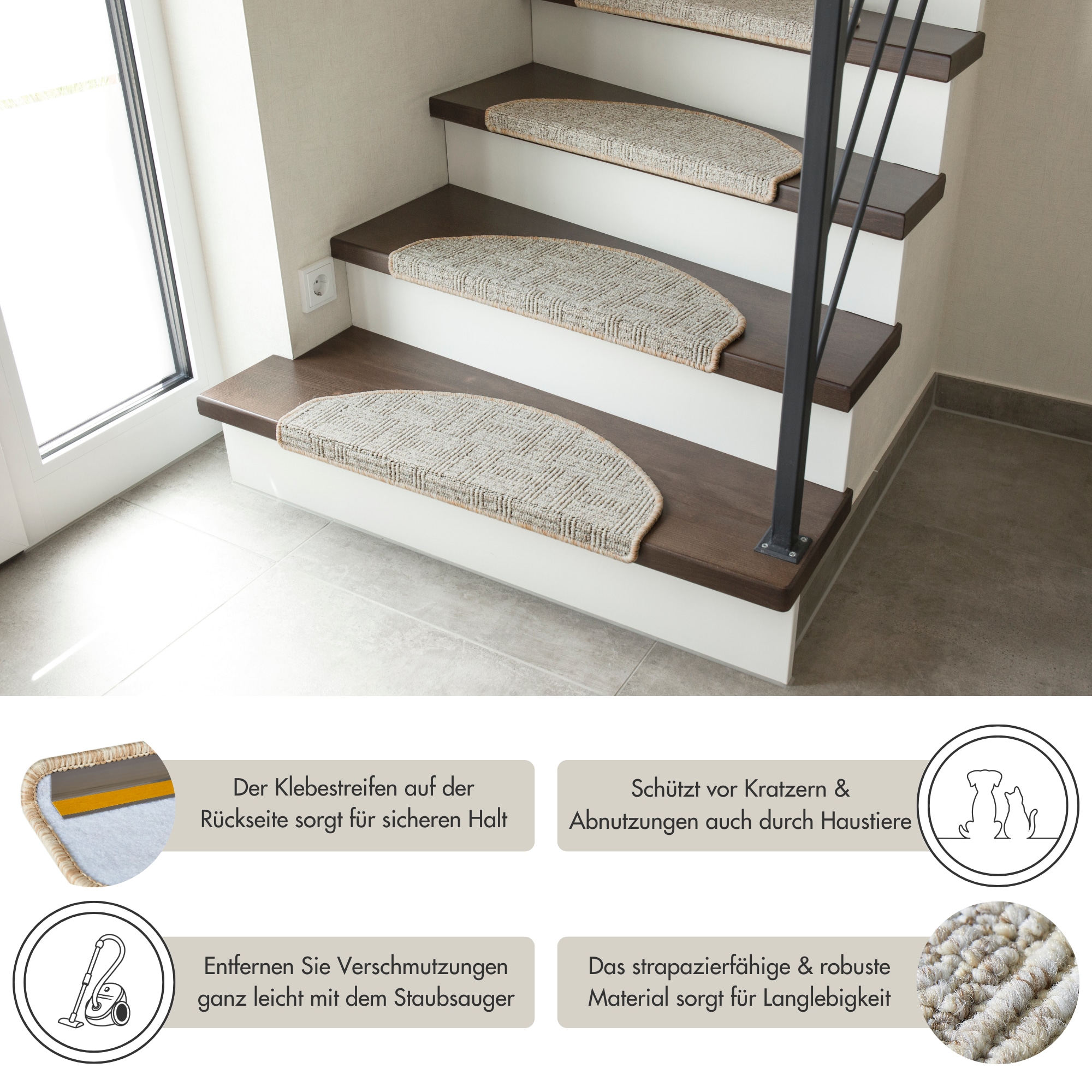 Andiamo Stufenmatte »Leo, Made in Poland« halbrund 6 mm Höhe grobe melierte Schlinge, selbstklebend, 15 Stück in einem Set