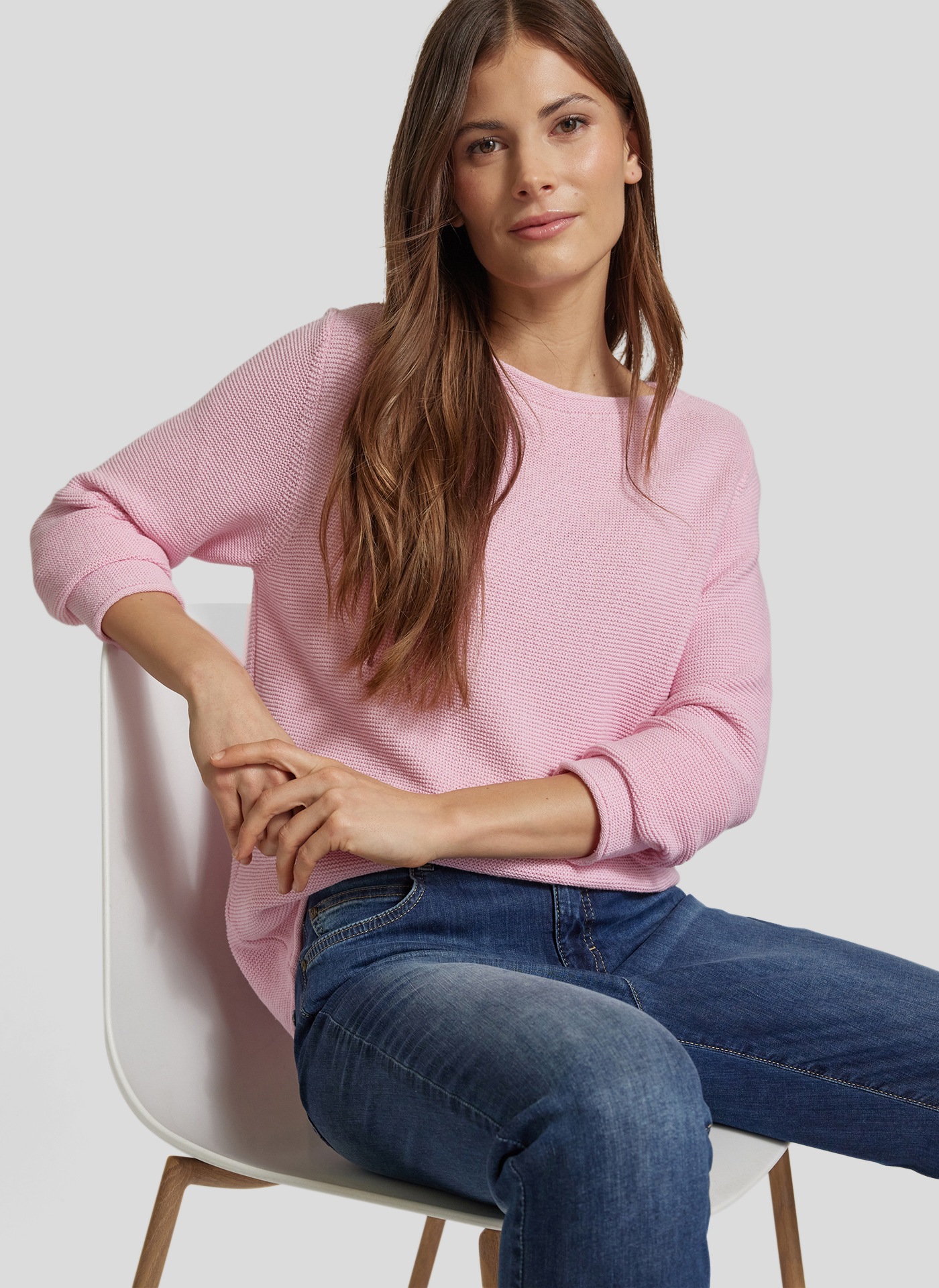 Rabe Pull à col rond , in Struktur-Optik
