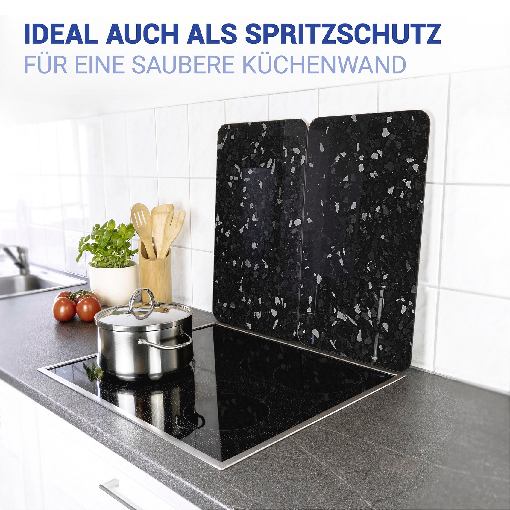 WENKO Herd-Abdeckplatte »Universal Modell Terrazzo«, (Set, 2 tlg.), Herdabdeckung für alle Herdarten, kratzfest, mit rutschfesten Füssen