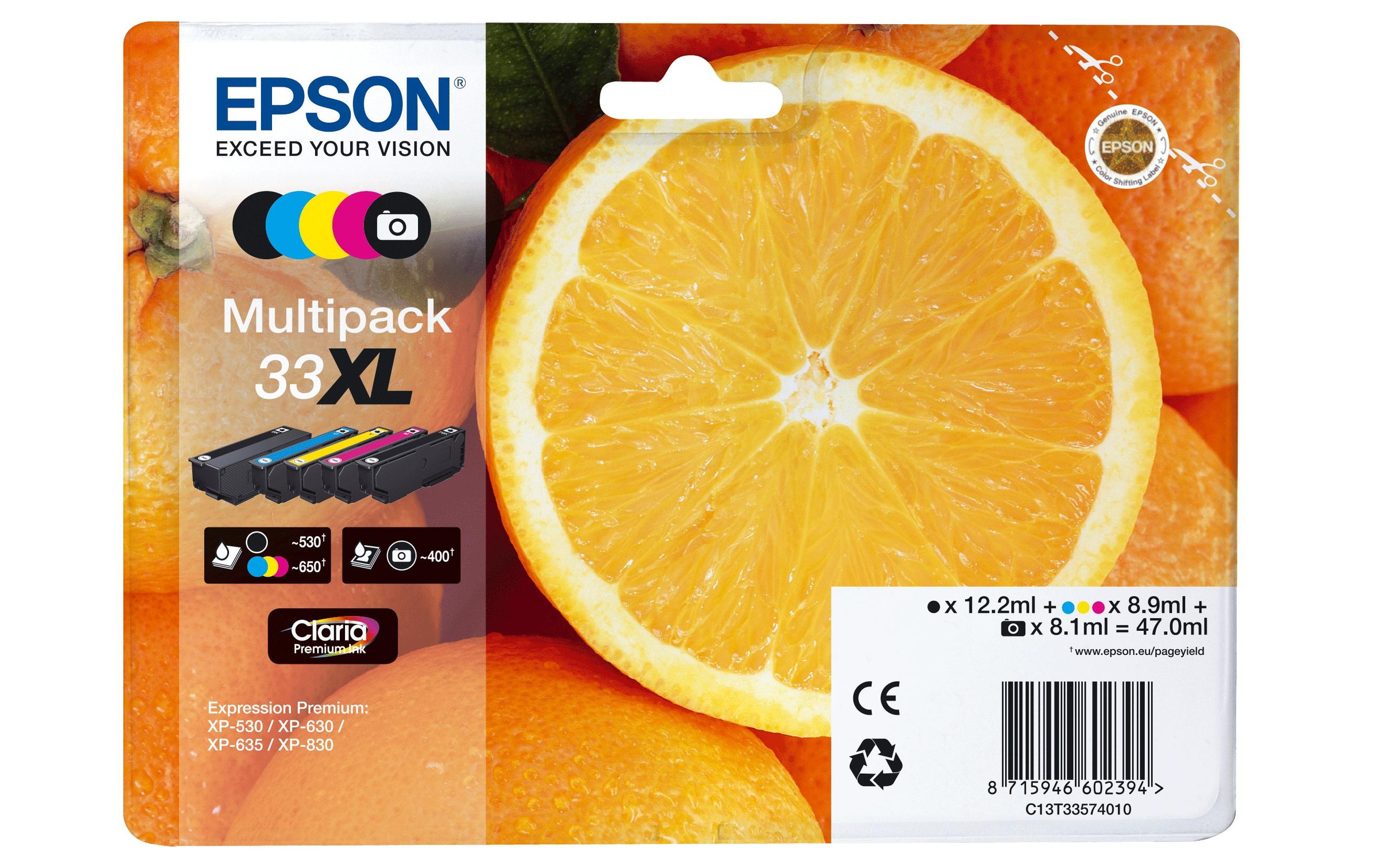 Epson Tintenpatrone »Nr. 33XL / C13T33574011 BK, BK Photo, C, M, Y«, (5 St.)