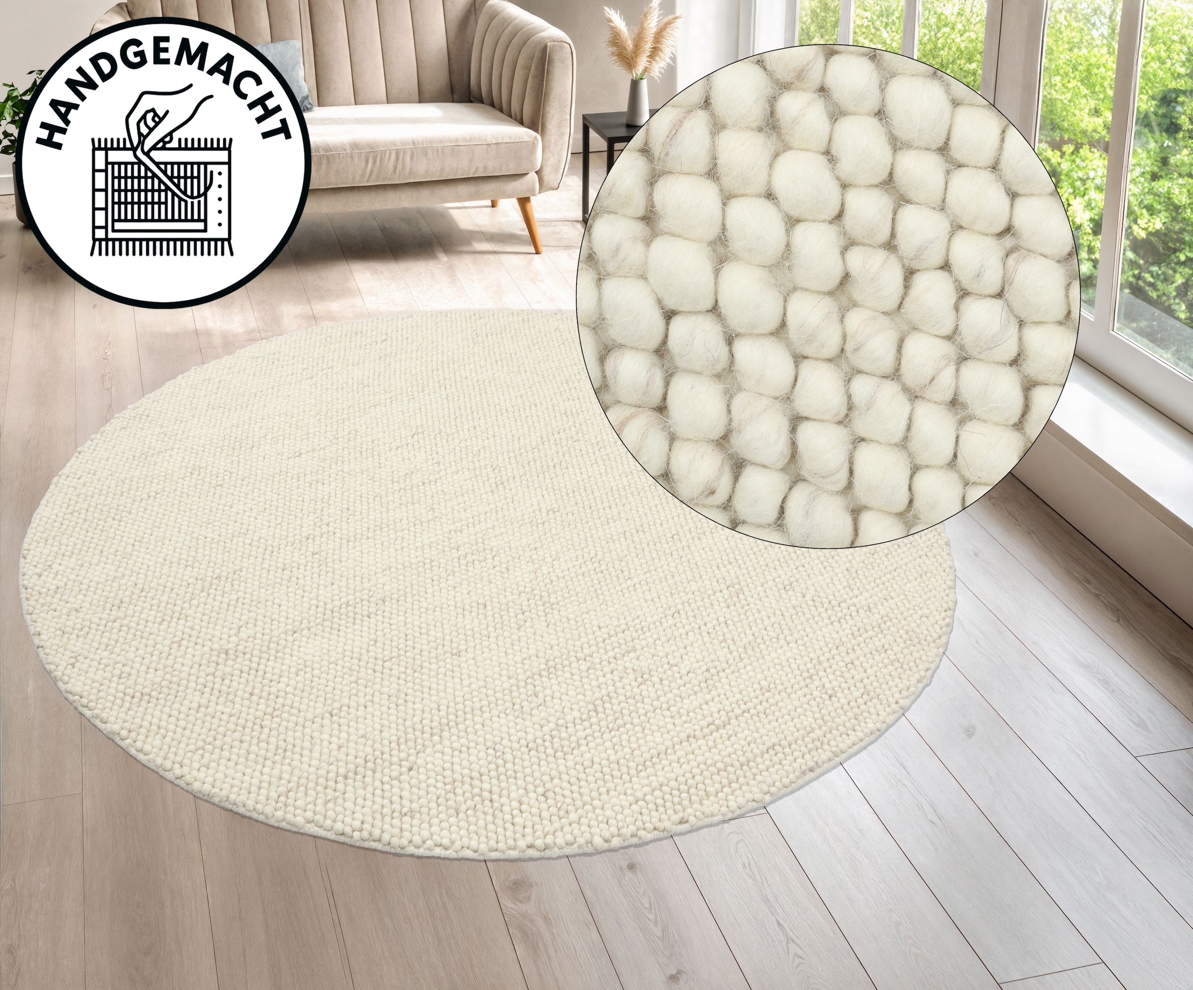 LeGer Home by Lena Gercke Teppich »Ainhoa, handgewebt, Wolle« rund 12 mm Höhe Teppich, Wohnzimmer, Schlafzimmer, Esszimmer