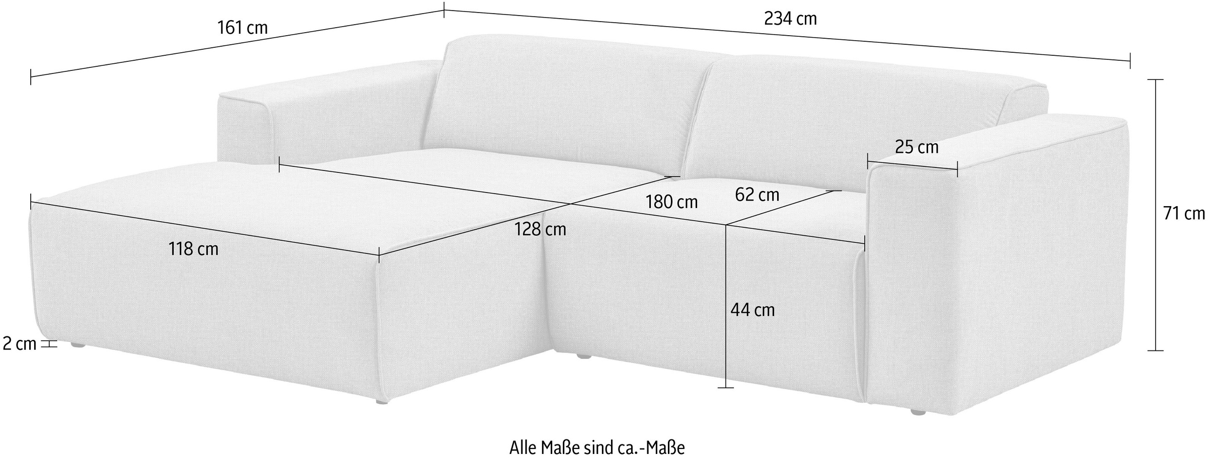 Home affaire Canapé d'angle »Noord mit Kedernaht, Breite 234 cm, L-Form« Cord, Struktur, Webstoff, mit Wellenunterfederung, Massivholzrahmen