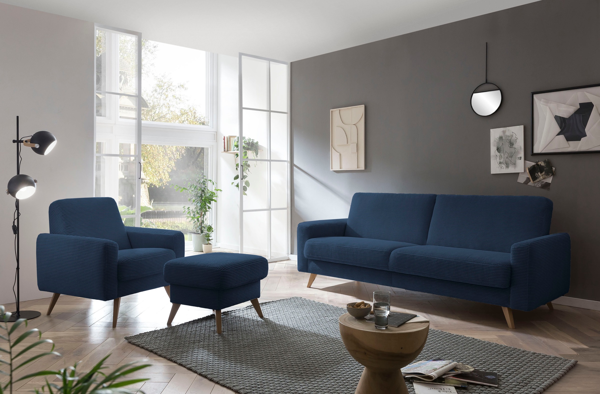exxpo - sofa fashion 3-Sitzer »Samso, elegant und bequem, aktueller Cord Bezug, Kippcouch«, hochwertige Verarbeitung, Schlafsofa inkl. Bettfunktion und Bettkasten