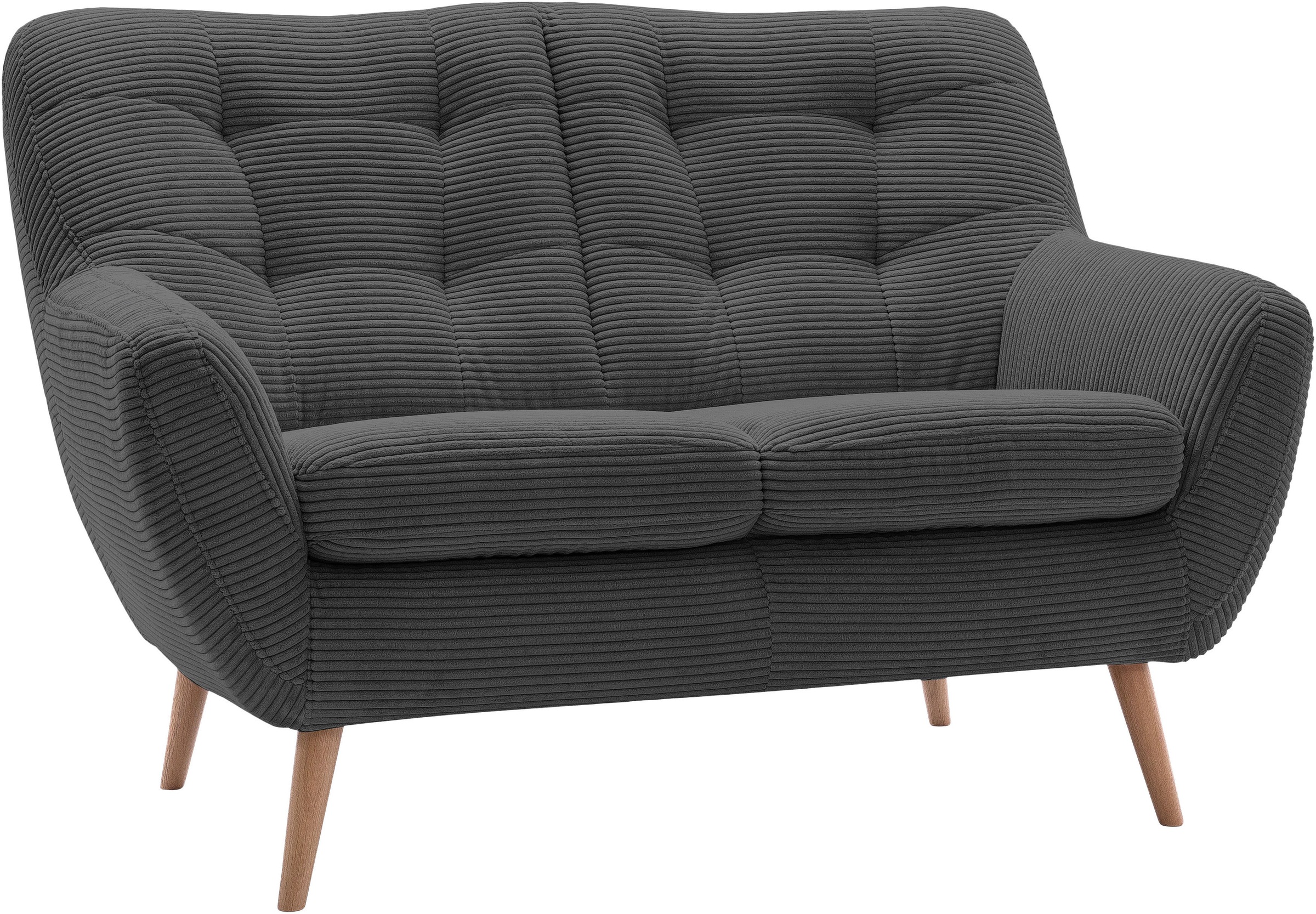 exxpo - sofa fashion 2-Sitzer »Scandi, bequem, aufwendige Rückenpolsterung für mehr Sitzkomfort«, akuelle Farben in hochwertige Bezugsqualitäten, Holzfuss