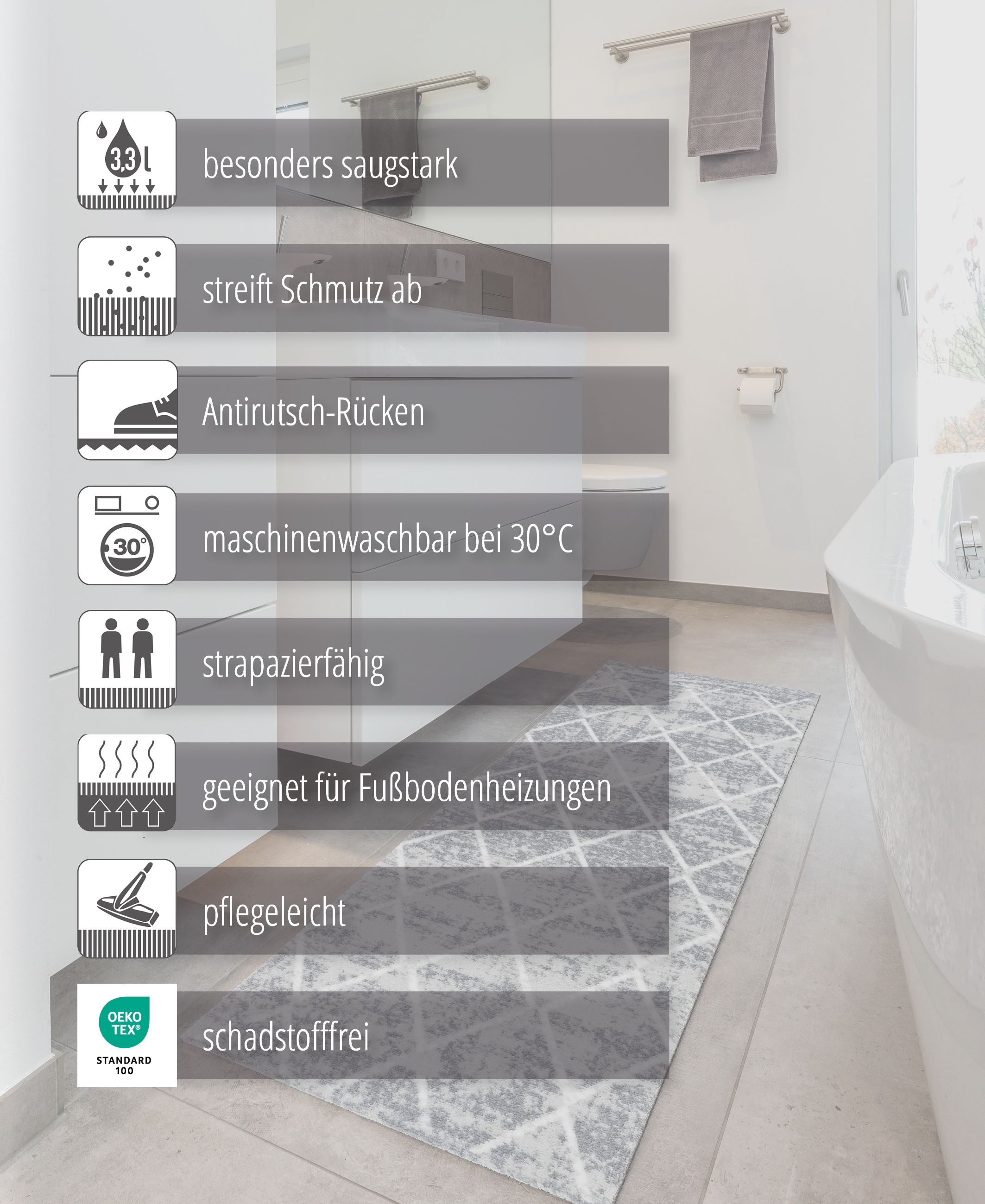 ASTRA Fussmatte »Miabella 1669« rechteckig 7 mm Höhe Schmutzfangmatte, Rauten Design, waschbar, In -und Outdoor geeignet