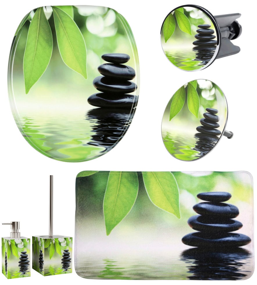 Image of Sanilo Badaccessoire-Set "Harmony" bestehend aus WC-Sitz, Badteppich, Stöpsel, Seifenspender, WC-Bürste