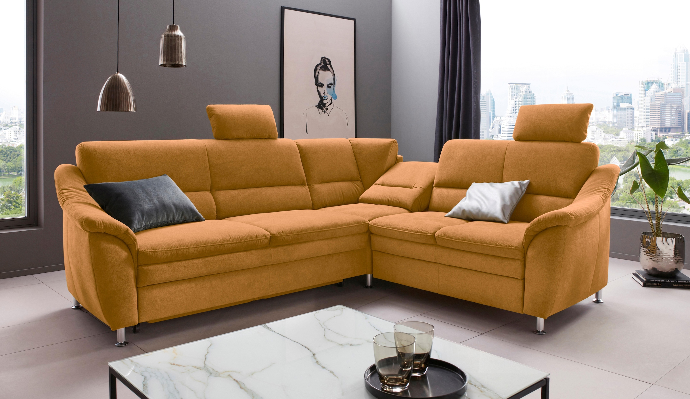 Places of Style Ecksofa »Cardoso L-Form«, Federkern, wahlweise mit Bett, Schubkasten, teilweise Relaxfunktion