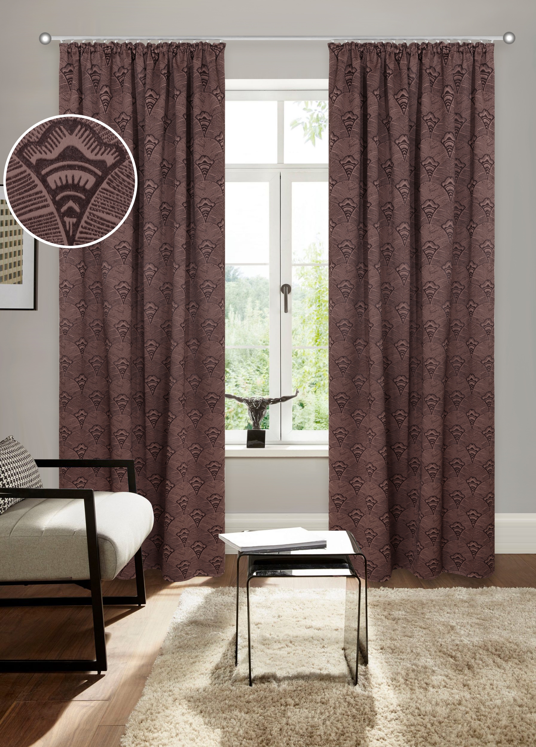 Image of Bruno Banani Verdunkelungsvorhang "Alessio, 1 Stück, blickdicht, pflegeleicht, modern" Kräuselband 1 Stk. tlg. Elegantes Muster, Jacquard, verdunkelnder Stoff, blickdicht,modern