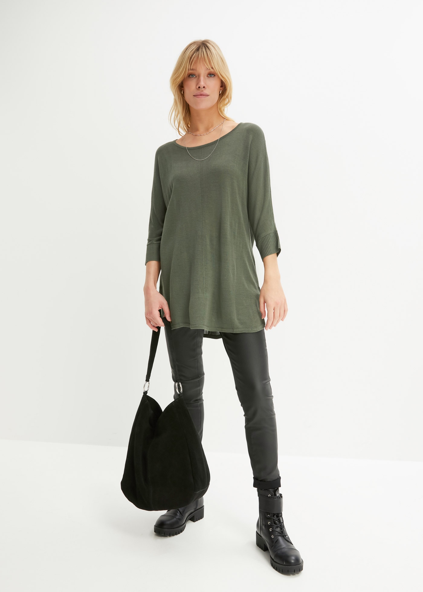 bonprix Pull en tricot »Feinstrickpullover mit 3/4 Arm« aus Polyacryl und Viskose, mit Rundhalsausschnitt, mit 3/4-Ärmeln