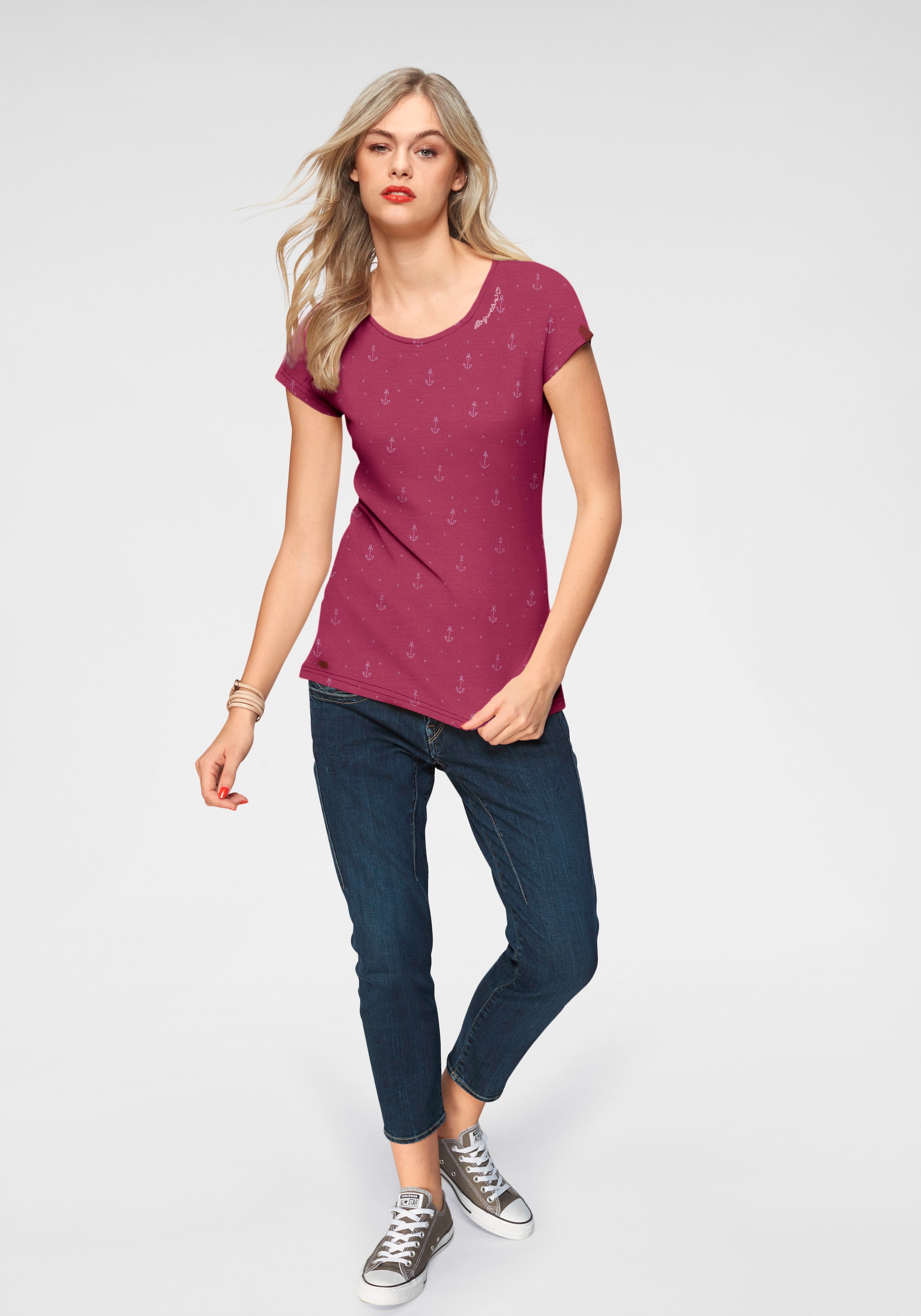 Ragwear T-Shirt »FLORAH A ORGANIC O« mit maritimen Anker-Allover-Druck