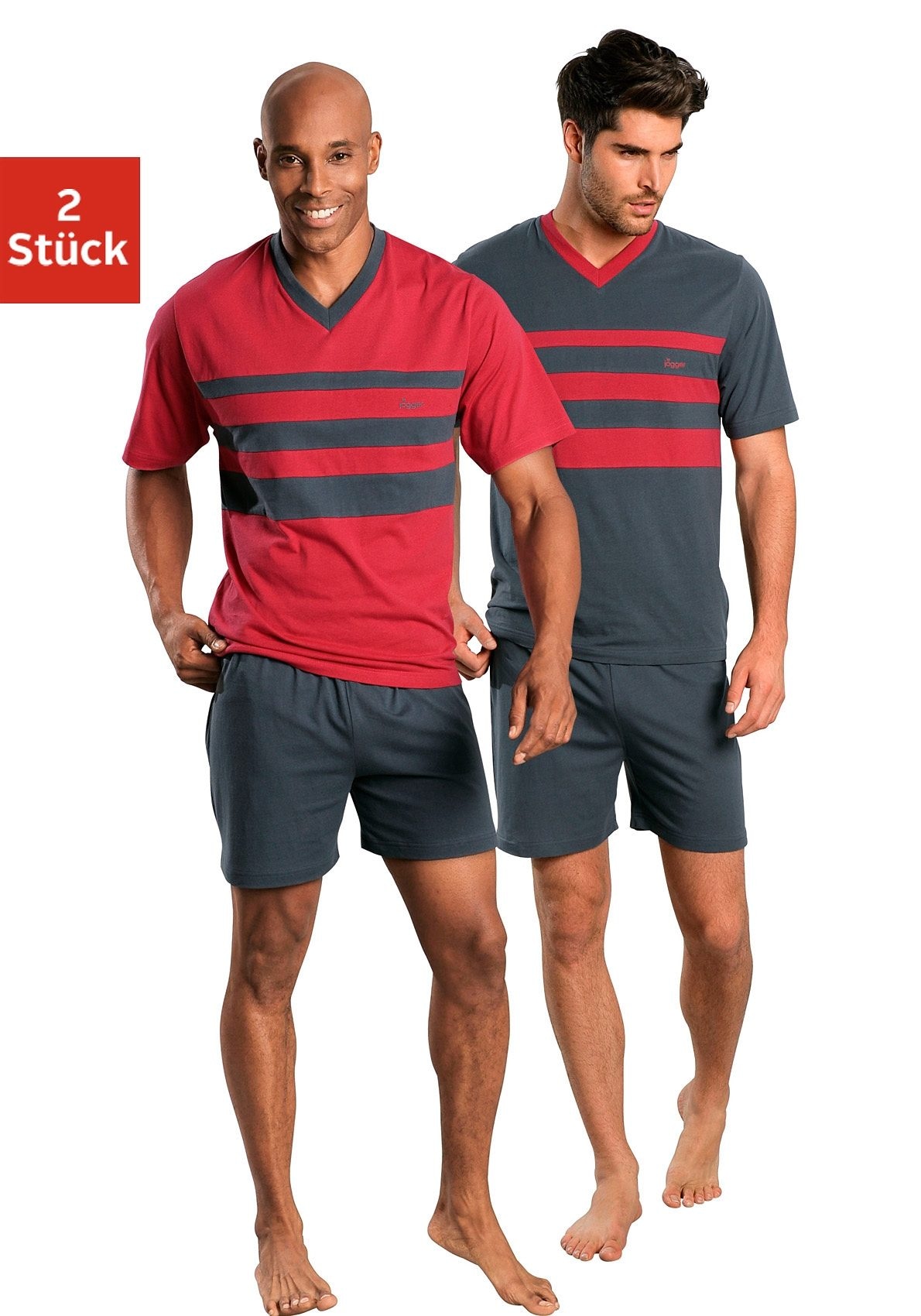 Image of le jogger Pyjama Packung, 2 Stück, 4 tlg. mit kontrastfarbigen Einsätzen vorn