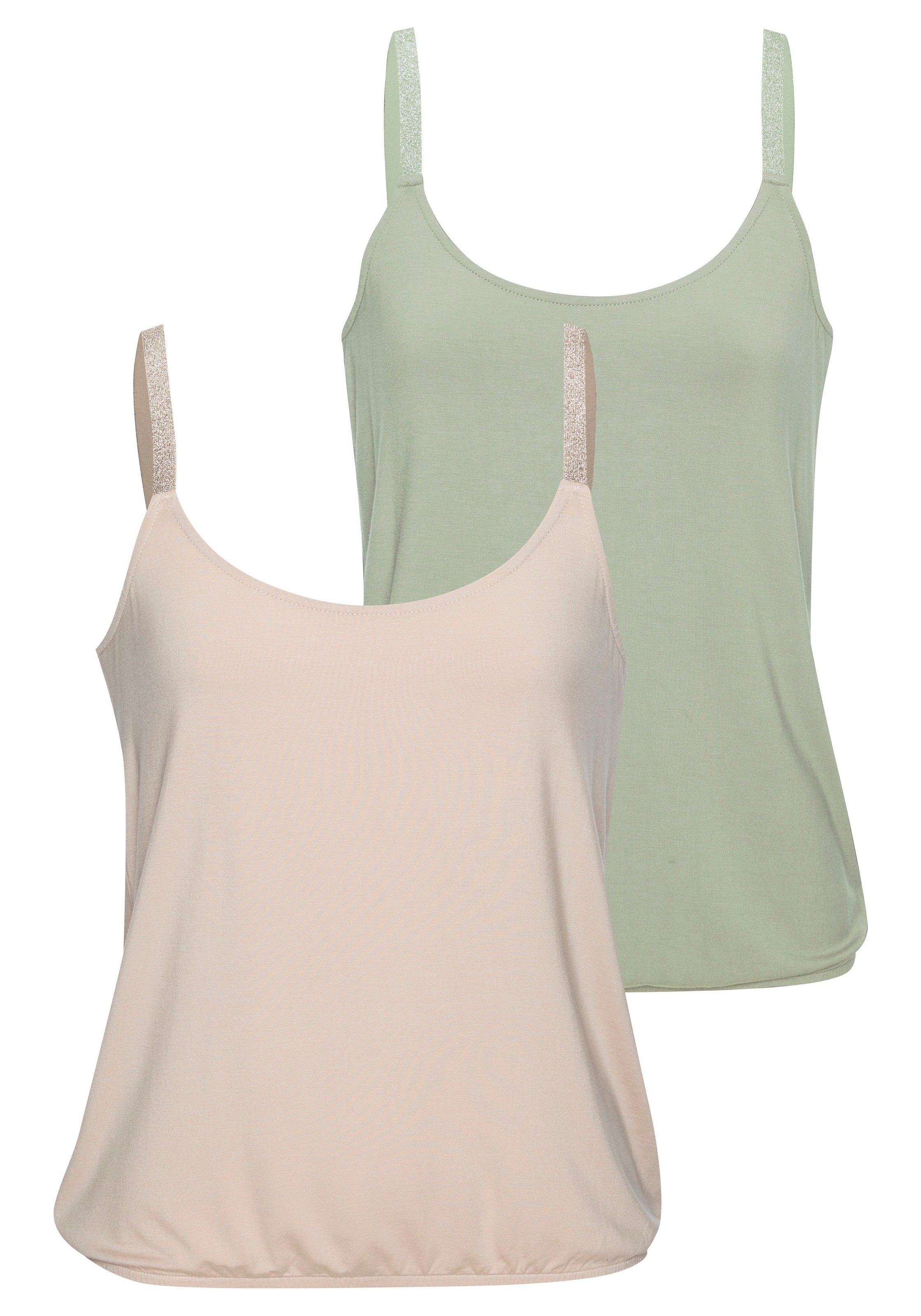 Image of Vivance Trägertop "mit elastischen Glitzerträgern" 2er-Pack, aus weichem Viskose-Stretch