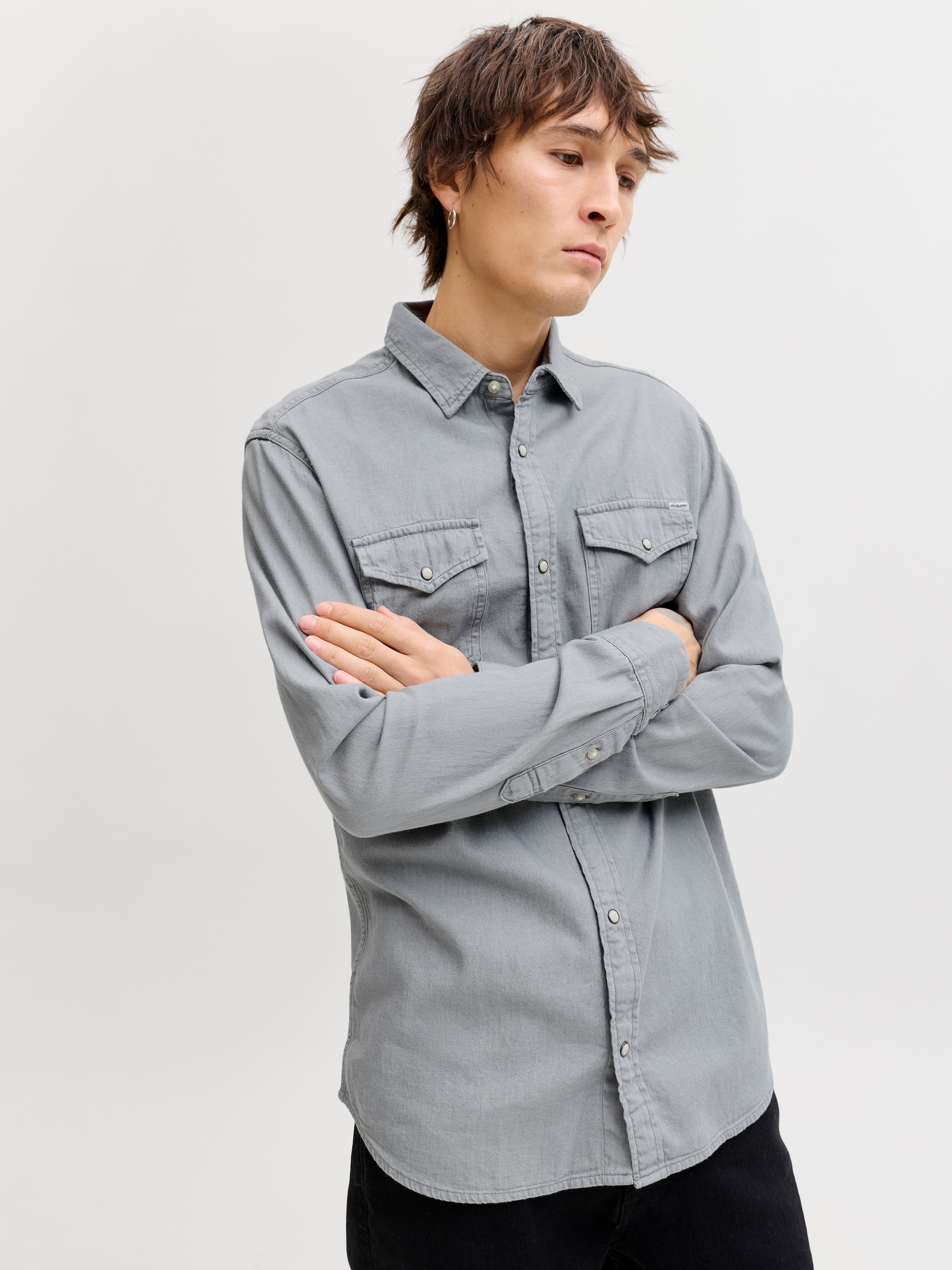 Jack & Jones Chemise en jean »JJESHERIDAN im Workwear-Stil mit robuster Baumwollqualität« unifarben, modisch, slim fit, Baumwolle, Hemdkragen