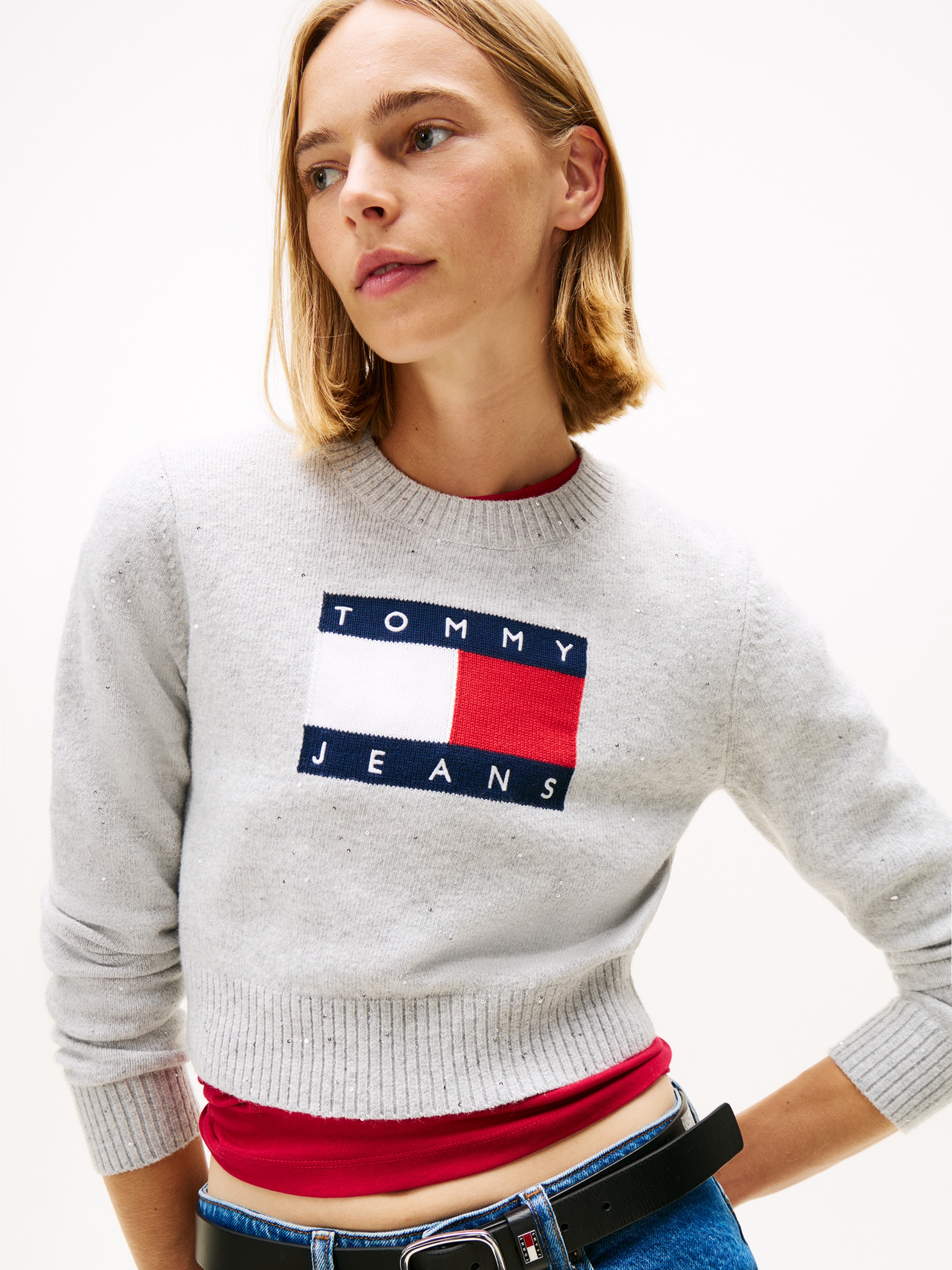 Tommy Jeans Pull en tricot »TJW SPARKLE FLAG SWEATER EXT«